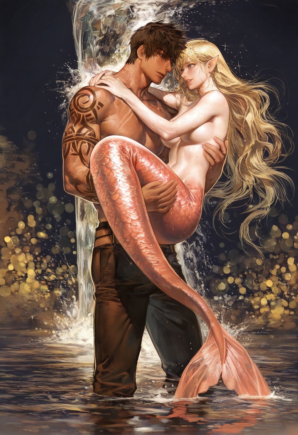 (Emphasize a blend of anime aesthetics with painterly digital rendering techniques)),  the use of light and shadow creates...