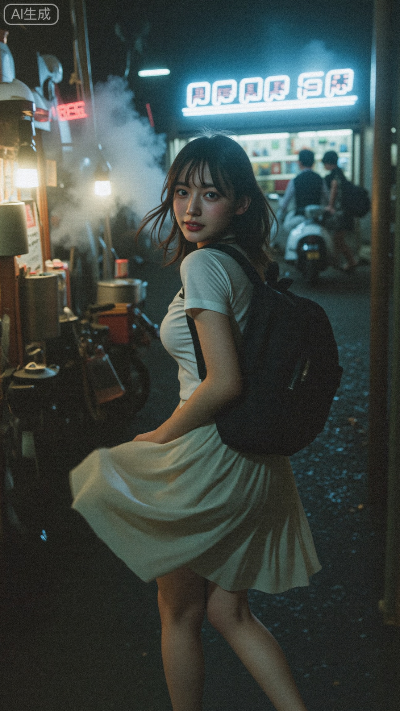 A candid flash shot taken near the gate of a Chinese high school at twilight. Street vendors’ steam clouds drift in the air, illuminated by the flash and distant neon from a milk tea shop.

The subject, a high school girl with a backpack slung over one shoulder, turns mid-step toward the camera. Her skirt sways lightly, and a few strands of hair cling to her cheek in the humid air.

Her eyes meet the lens for a split second — alert yet gentle, like someone caught between childhood and independence.

The scene is filled with the hum of scooters, chatter, and fading light. The grain and off-balance framing give it an authentic, documentary warmth..,XbaifengsongyuYH,Xbigbreasts,XyunxitianmingshiY,XyunxitianmingshiY,XnangongjinY,XnangongjinY2,XshuangjianshinvY,XshuangjianshinvY2,Xzhuapaistyle,Xfuguflim