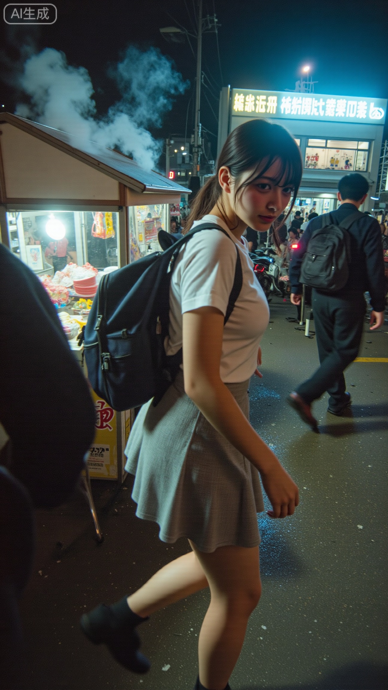 A candid flash shot taken near the gate of a Chinese high school at twilight. Street vendors’ steam clouds drift in the air, illuminated by the flash and distant neon from a milk tea shop.

The subject, a high school girl with a backpack slung over one shoulder, turns mid-step toward the camera. Her skirt sways lightly, and a few strands of hair cling to her cheek in the humid air.

Her eyes meet the lens for a split second — alert yet gentle, like someone caught between childhood and independence.

The scene is filled with the hum of scooters, chatter, and fading light. The grain and off-balance framing give it an authentic, documentary warmth..,XbaifengsongyuYH,Xbigbreasts,XyunxitianmingshiY,XyunxitianmingshiY,XnangongjinY,XnangongjinY2,XshuangjianshinvY,XshuangjianshinvY2,Xzhuapaistyle,Xfuguflim