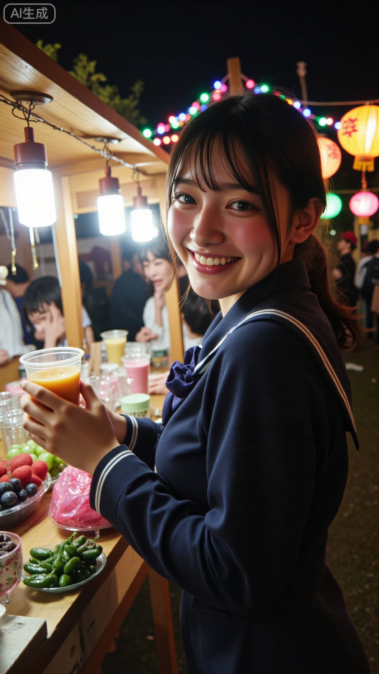 A flash snapshot taken at a Chinese high school festival night. Colorful string lights hang across the courtyard, blurred in the background.

The girl stands near a booth decorated with paper lanterns, holding a cup of fruit tea. Her uniform ribbon catches the flash, glowing brightly against the dark.

She turns just as the shutter clicks — a spontaneous smile, teeth glinting, eyes bright and alive.

The harsh flash cuts through the soft festival light, giving the image a nostalgic, filmic energy — raw, imperfect, and full of youthful warmth.,Xbigbreasts,XbaifengsongyuYH,XhanyunzhiXY,XliuyuY,XyunxitianmingshiY,XyunxitianmingshiY,XnangongjinY2,XshuangjianshinvY2,Xzhuapaistyle,Xfuguflim
