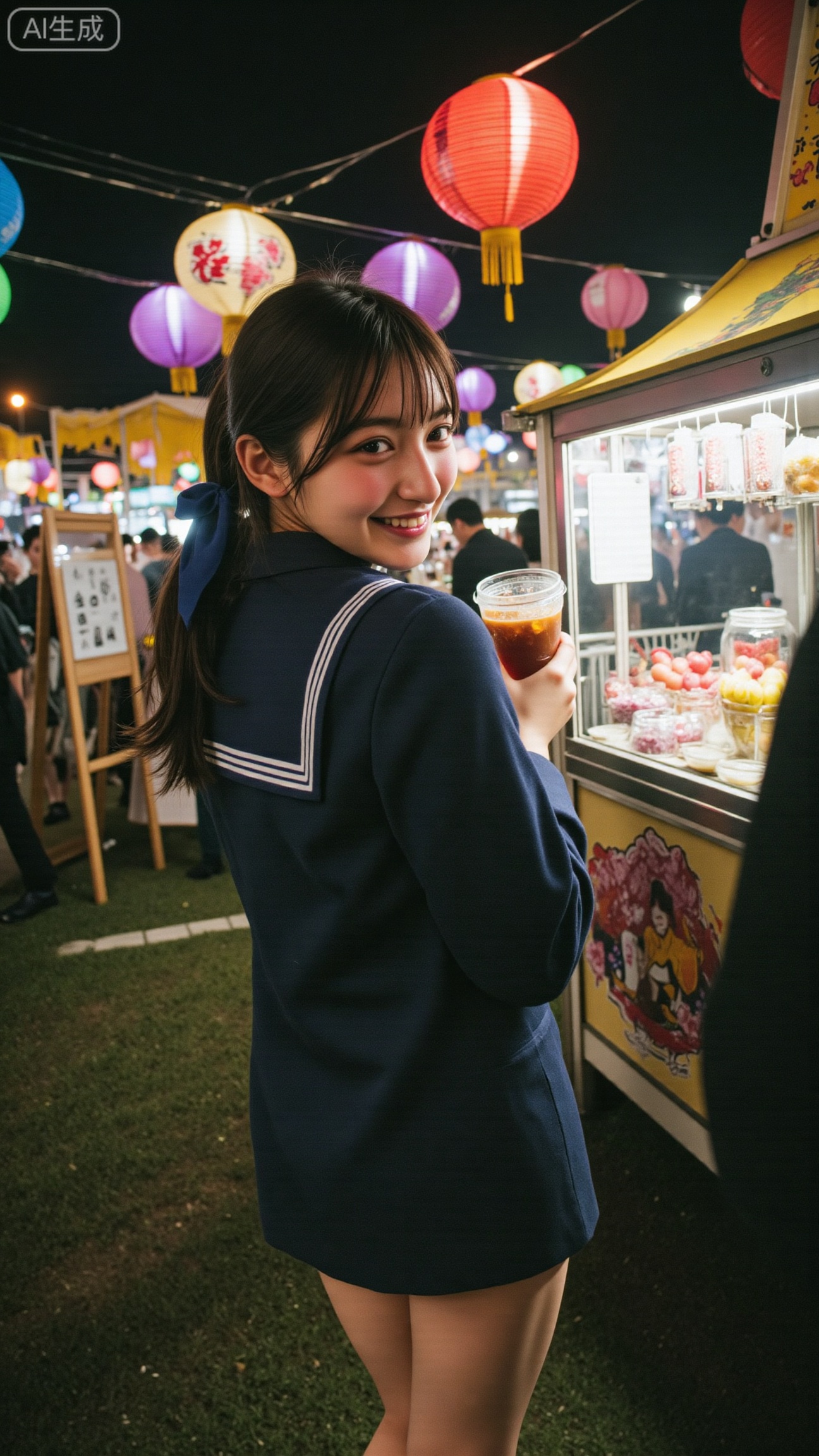 A flash snapshot taken at a Chinese high school festival night. Colorful string lights hang across the courtyard, blurred in the background.

The girl stands near a booth decorated with paper lanterns, holding a cup of fruit tea. Her uniform ribbon catches the flash, glowing brightly against the dark.

She turns just as the shutter clicks — a spontaneous smile, teeth glinting, eyes bright and alive.

The harsh flash cuts through the soft festival light, giving the image a nostalgic, filmic energy — raw, imperfect, and full of youthful warmth.,Xbigbreasts,XbaifengsongyuYH,XhanyunzhiXY,XliuyuY,XyunxitianmingshiY,XyunxitianmingshiY,XnangongjinY2,XshuangjianshinvY2,Xzhuapaistyle,Xfuguflim