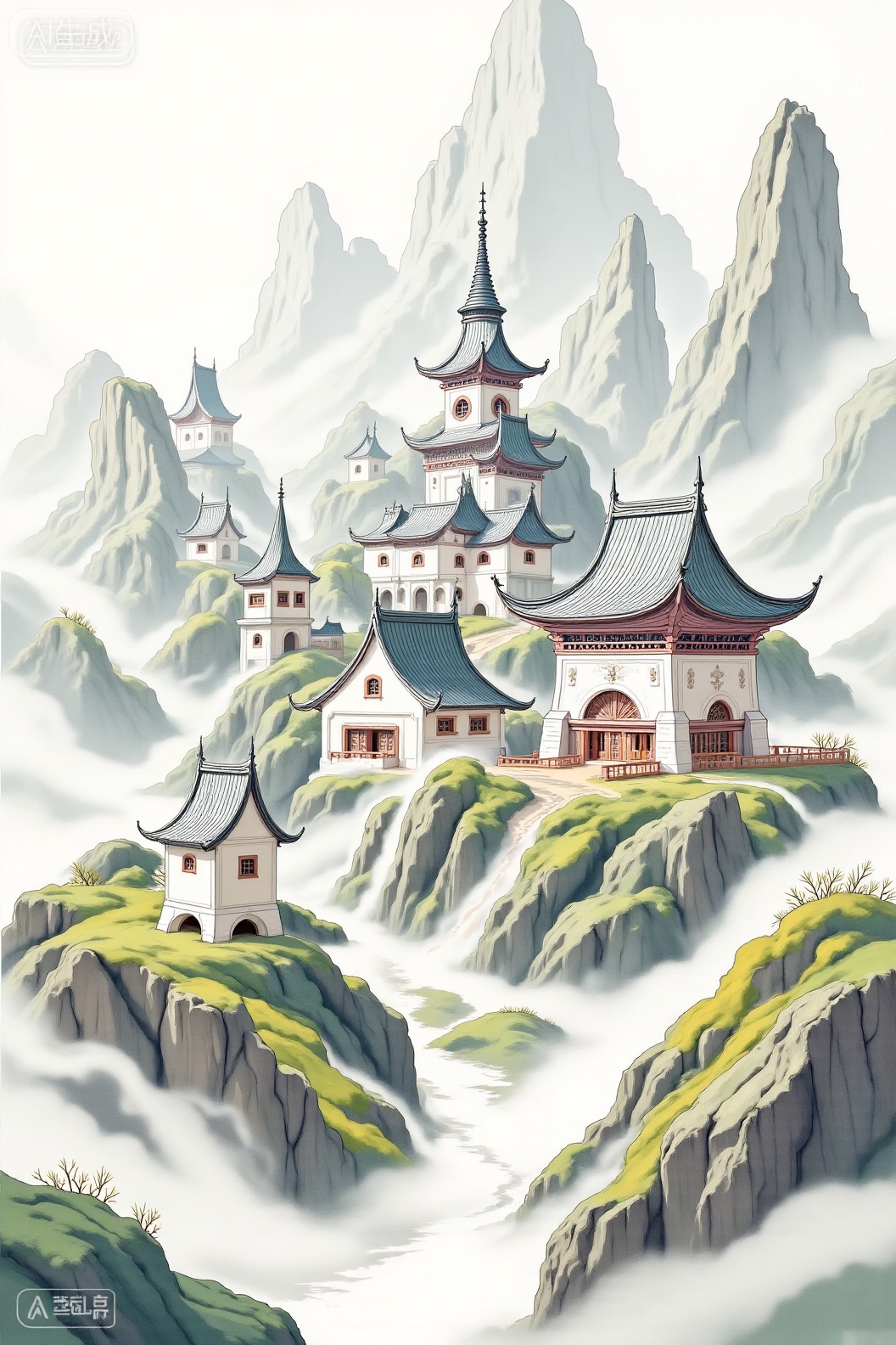 画面主体为城市鸟瞰线描图,主体是白色,中国现代地标建筑：鸟巢,东方明珠塔,广州小蛮腰,珠港澳大桥,搭配山水树木,道路上高铁,天上飞机,海里的轮船,公路上汽车,以极简线条勾勒,展现精致的空间层次与立体雕刻质感。上方印压英文字“CHINA”,采用优雅衬线字体,字宽约占画面宽度一半,具有明显的凹陷压印效果,细节精致,体现高级印纹触感。整体设计风格为极简主义,大面积留白,构图平衡,营造宁静而高端的视觉氛围。背景为乳白色,模拟高级纸张或哑光质感。柔光照明突出凹凸层次,画面细节干净纯粹,兼具印章与浮雕的艺术气息。高品质细节,32K超高清分辨率。线描插画