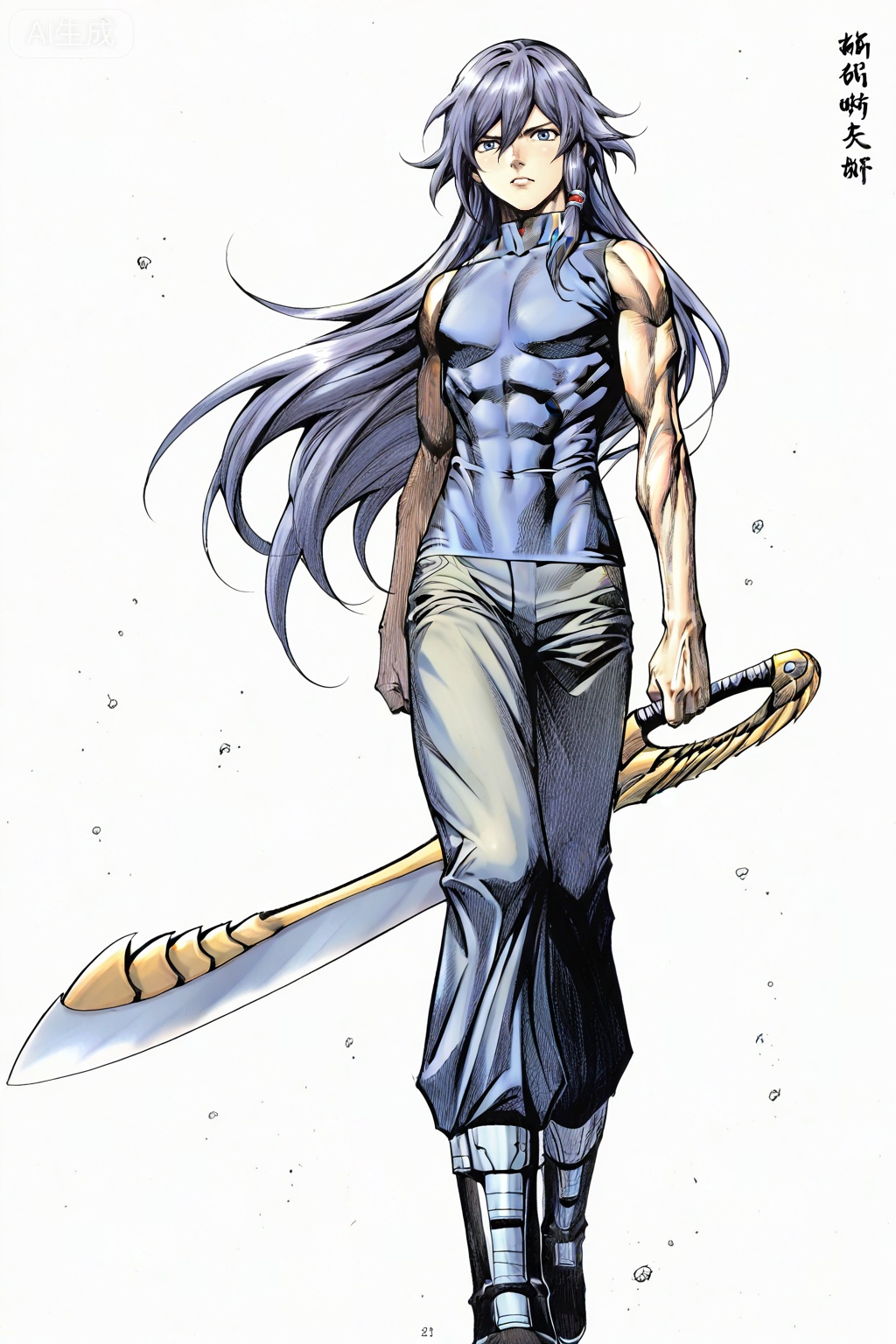 masterpiece, best quality,solo,((white background:1.2)),simple background,, 
looking at viewer,artist:wushen300,wushen300_style,muscular
fu hua