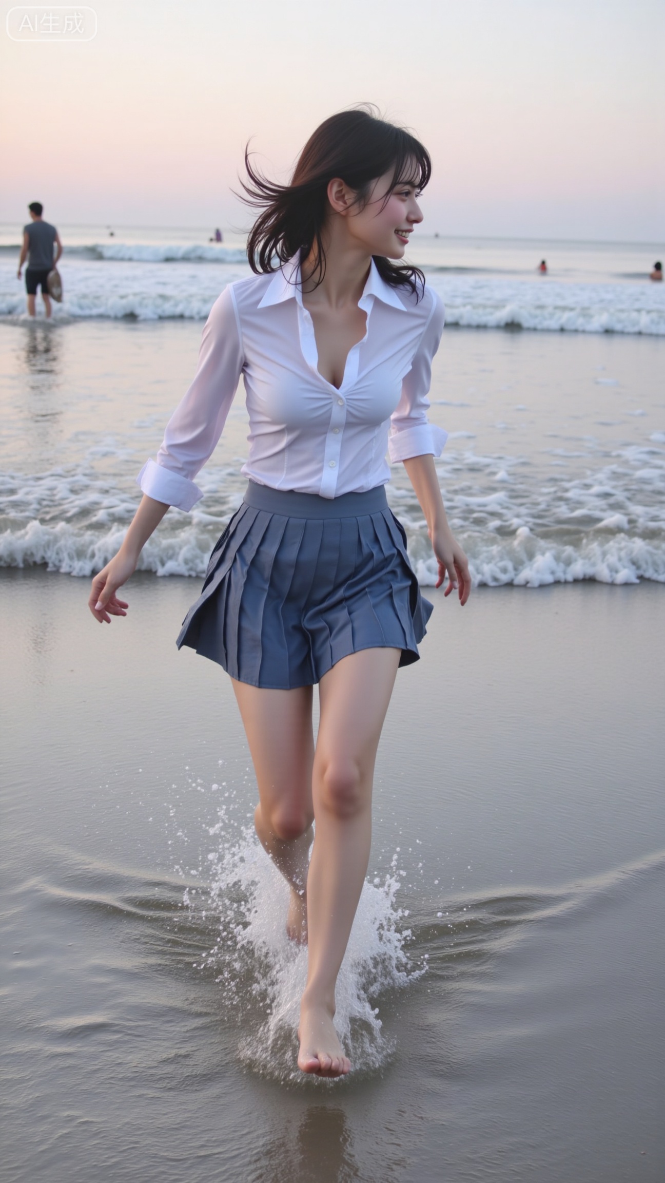 A candid photograph of a young Asian woman with short,tousled brown hair,wearing a white blouse and a pleated blue skirt,joyfully running barefoot in the ocean at sunset. The sky is painted with soft pastel hues,and the waves gently lap at her feet. The image has a grainy,vintage filter.
,XbaifengsongyuYH,Xbigbreasts,XyunxitianmingshiY,XyunxitianmingshiY,XnangongjinY,XnangongjinY2,XshuangjianshinvY,XshuangjianshinvY2,Xzhuapaistyle,Xfuguflim