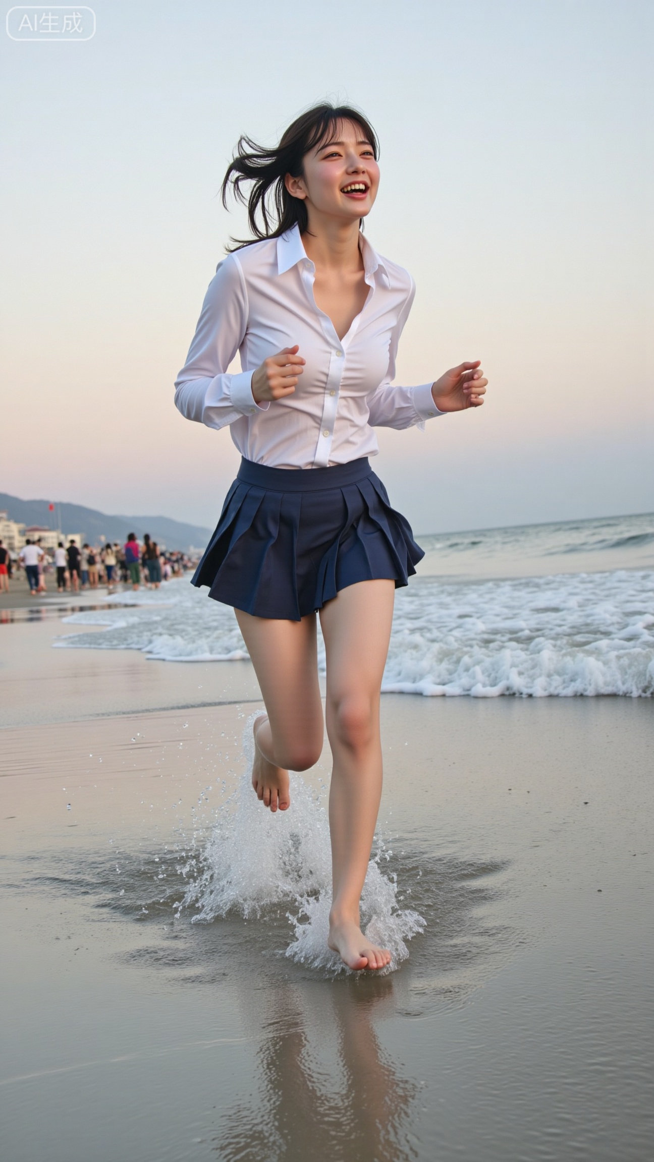A candid photograph of a young Asian woman with short,tousled brown hair,wearing a white blouse and a pleated blue skirt,joyfully running barefoot in the ocean at sunset. The sky is painted with soft pastel hues,and the waves gently lap at her feet. The image has a grainy,vintage filter.
,XbaifengsongyuYH,Xbigbreasts,XyunxitianmingshiY,XyunxitianmingshiY,XnangongjinY,XnangongjinY2,XshuangjianshinvY,XshuangjianshinvY2,Xzhuapaistyle,Xfuguflim