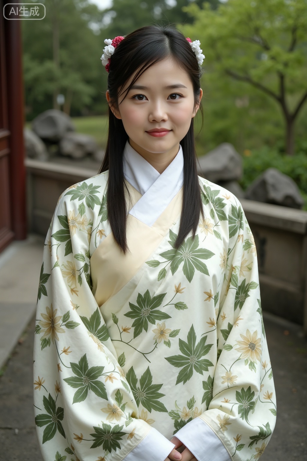 (1girl:1.3), (best quality, masterpiece, ultra high resolution),(photorealistic:1.3), (realistic:1.3), depth of field,(full body:1.2), (outdoors:1.2), (day:1.2), (cinematic lighting:1.2),beauty,sclh,hanfu,hanfu,