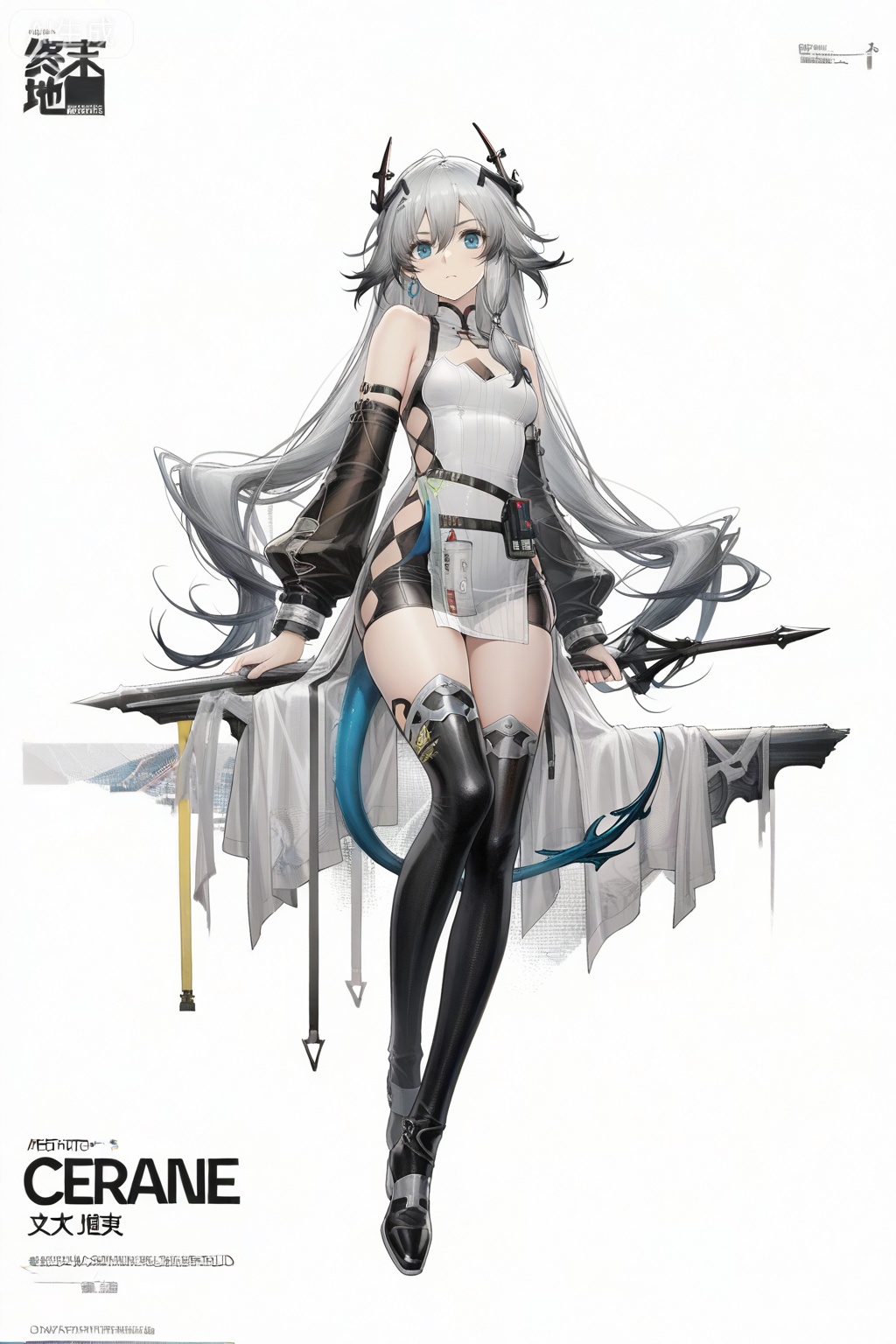masterpiece, best quality,solo,((white background:1.2)),simple background,, 
looking at viewer,game_cg_style,arknights_endfield_style,official alternate costume,chinese text,copyright name,character name,logo,pose
fu hua