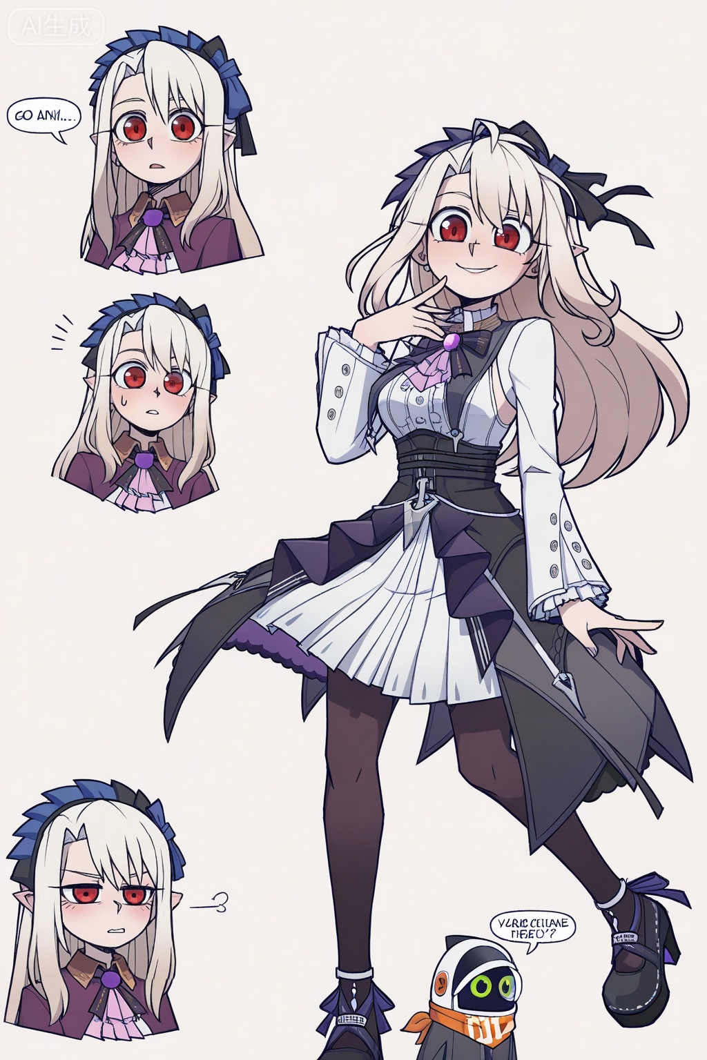 Simple background‌,
illyasviel von einzbern,irisviel von einzbern,vanripper_(style),style parady
／/
vivian \(zenless zone zero\), clothes: vivian def dress, vivian hairband with bow, 1girl, red eyes, long hair, black footwear, long sleeves, pointy ears, bow, black pantyhose,
/
Masterpiece, amazing quality, best quality, ultra-detailed, 8K, illustration, CG, ultra-detailed eyes, detailed background, cute girl, eyelashes, movie composition, ultra-detailed, high-quality, realistic, extremely detailed CG unity, masterpiece, high quality, best quality, 8k resolution,