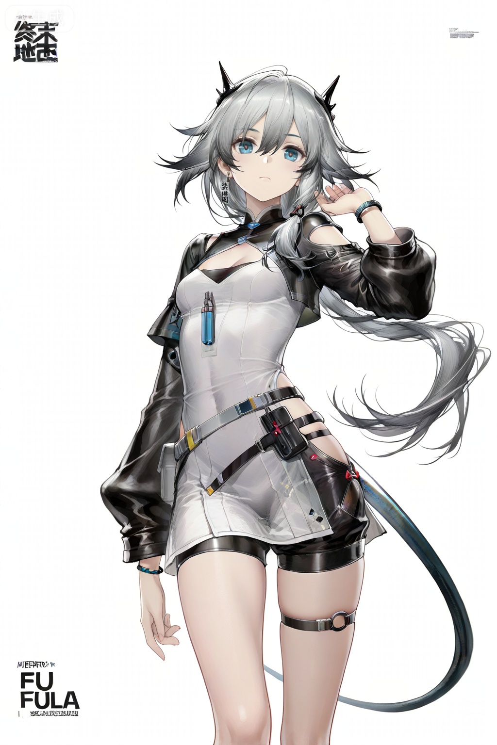 masterpiece, best quality,solo,((white background:1.2)),simple background,, 
looking at viewer,game_cg_style,arknights_endfield_style,official alternate costume,chinese text,copyright name,character name,logo,pose
fu hua
