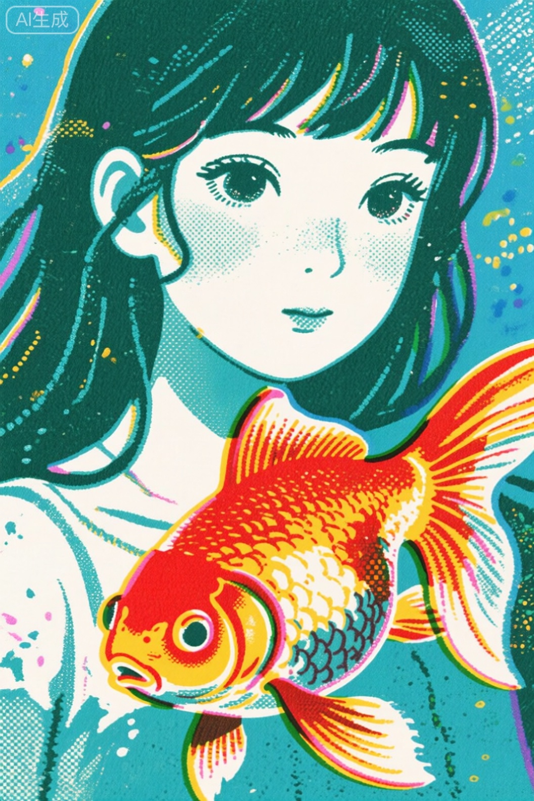 Screen Printing, 金鱼,梦幻,女孩