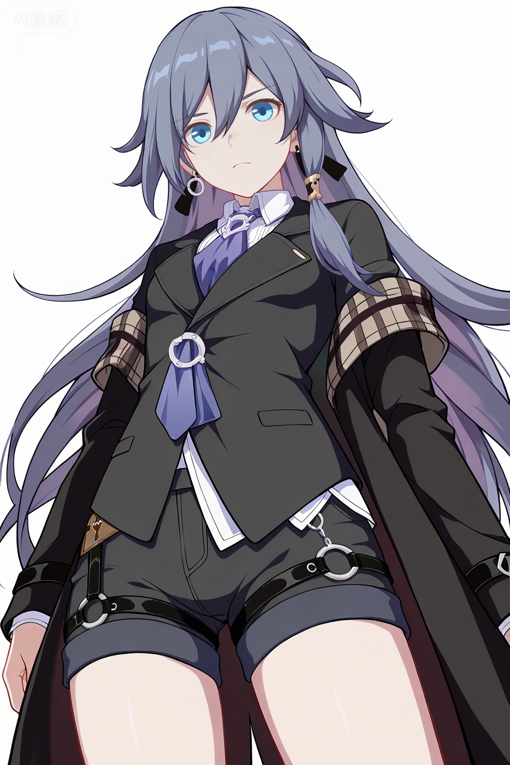 masterpiece, best quality,solo,((white background:1.2)),simple background,, 
looking at viewer,fu hua,honkai_cg_style,long hair,bangs,hair between eyes
black suits,blue ties,blue eyes fu hua,,bangs,hair between eyes,fu_hua,grey hair,blue hair