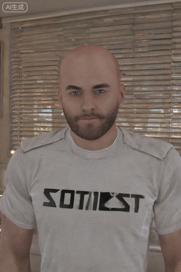 质量词: masterpiece, best quality, amazing quality, very aesthetic, absurdres, highres, newest,
1man、solo、looking at viewer、shirt、closed mouth、upper body、open clothes、indoors,window、ground vehicle、motor vehicle、beard、car、bald、blinds、science fiction、3D 
事件: looking at viewer,starfleet uniform