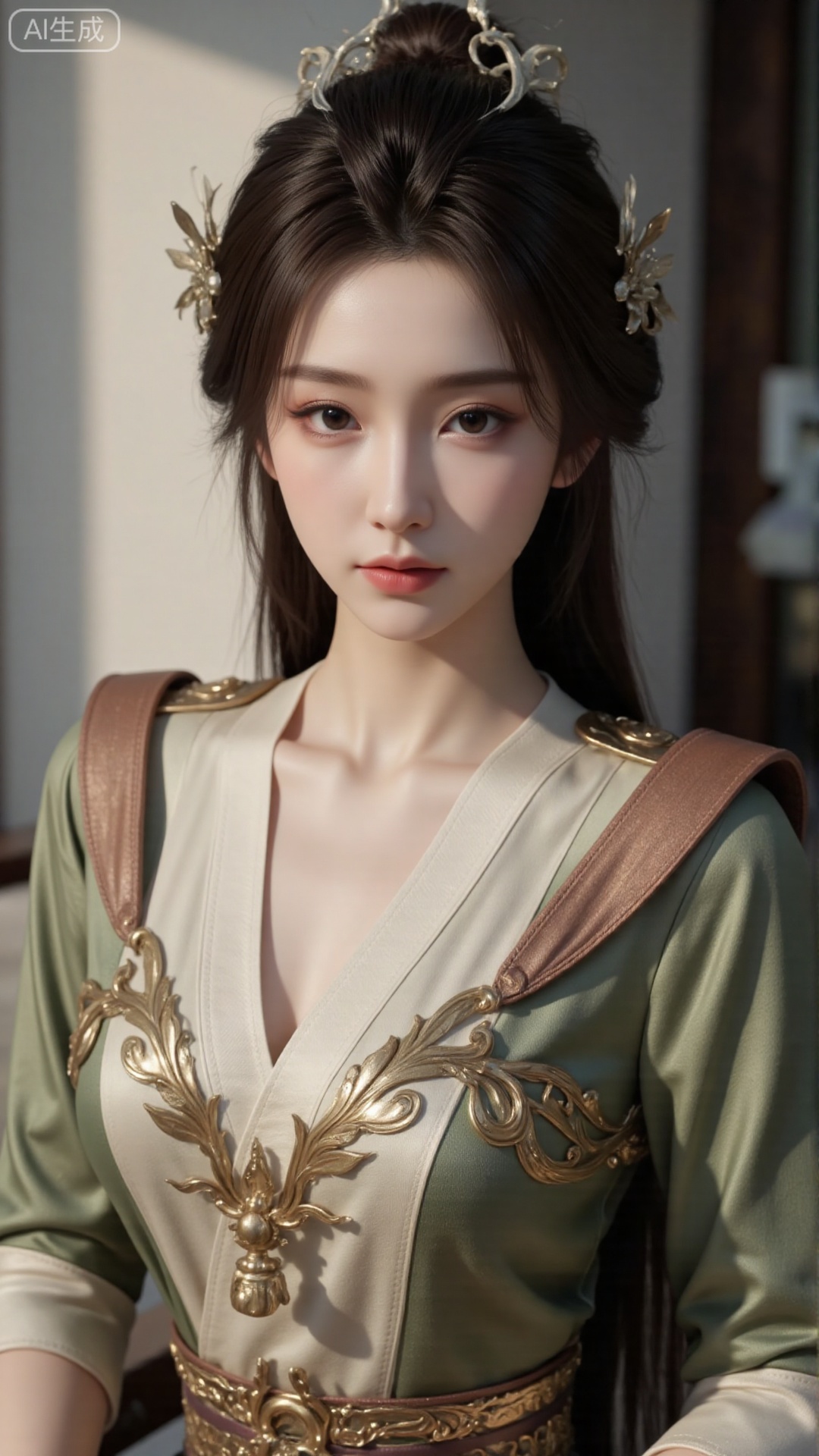 The top tall and sexy goddess has slender willow-leaf eyebrows, peach blossom eyes, plump and thick eyebrows. The eyes and eyes convey emotions, which are very charming. She was wearing a gorgeous sexy silk cheongsam, with a grand hairstyle. Her skin was as fair as jade, her facial features were delicate and three-dimensional, high-end and atmospheric. Her eyes were lively, as if she could attract people's hearts. She sat in a top luxury teahouse to drink tea. She was dignified and elegant. She sat in an elegant posture. The light and shadow effect created a dreamy atmosphere, ultra-high-definition details, extremely realistic, 4K ultra-clear. The clothes were loose and many scenes. Multiple hairstyles. There were multiple postures. The work of the master of the close-up shot.