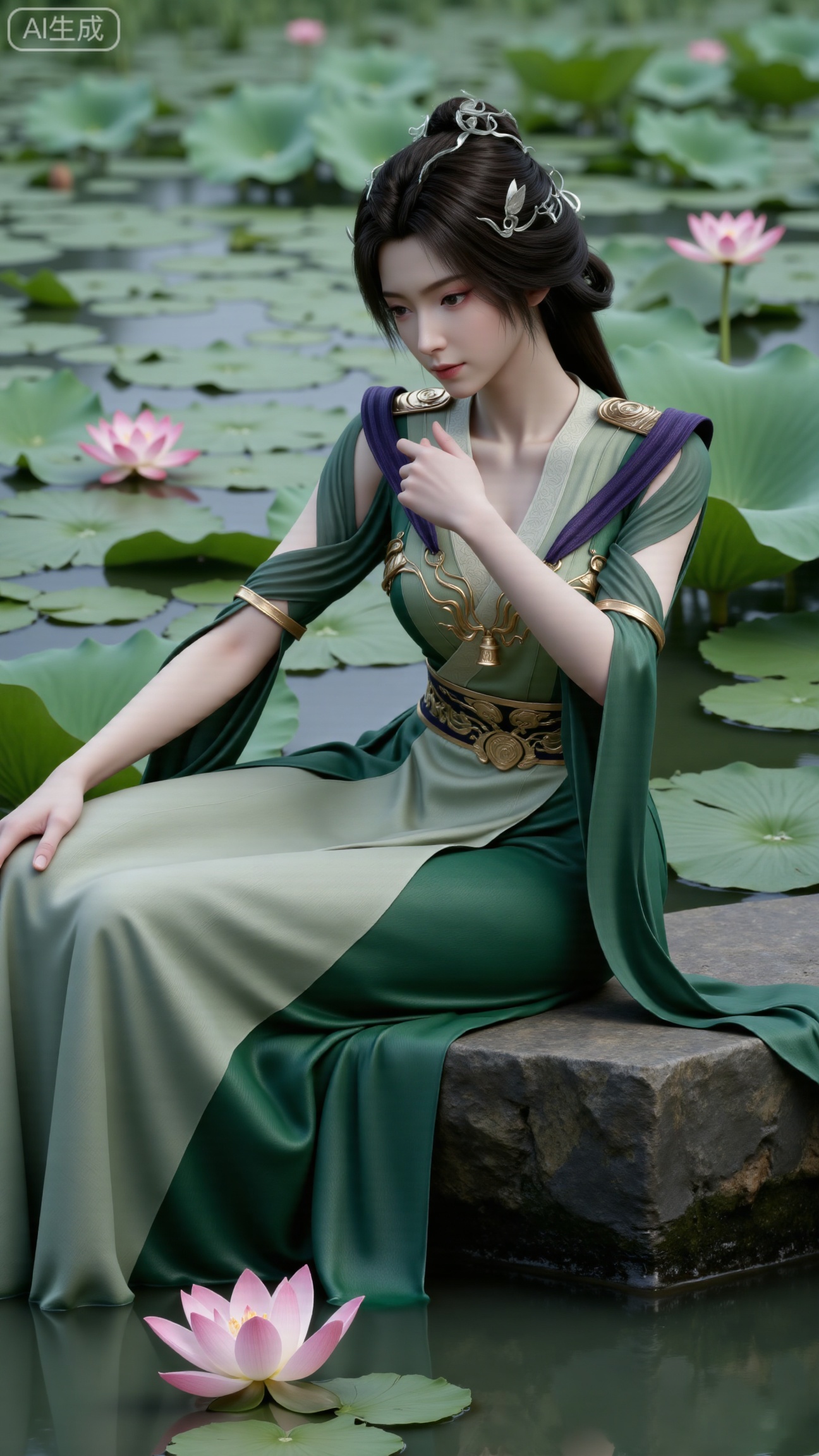  masterpiece,1girl,long hair,(Sitting by the lotus pond in the garden:1.3),(long dress:1.3),beautiful face,short sleeves,holding flower,looking at viewer,(huge breasts:2.99),(full breasts:2.99),
,XbaifengsongyuYH,Xbigbreasts,,XtianqiongYH,XhanyunzhiXYH