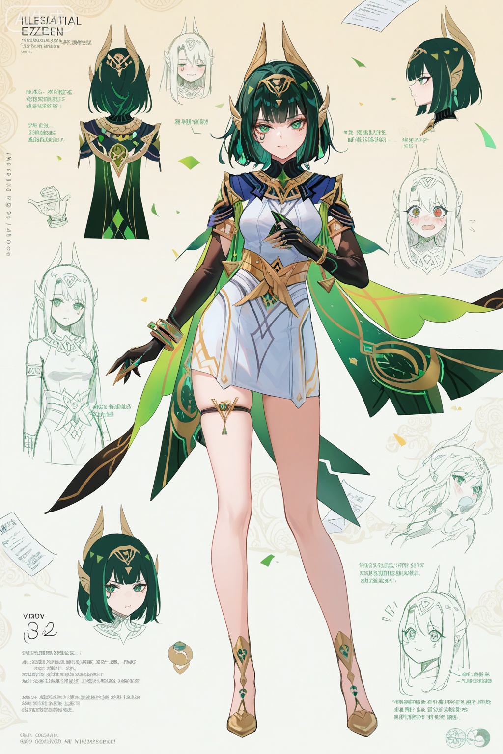 Simple background‌,
illyasviel von einzbern,irisviel von einzbern,vanripper_(style),style parady
／/
Nefer \(Genshin Impact\), clothes: Neferdef suit, Neferdef white short dress, Neferdef green cape, Neferdef Triangular pupils, 1girl, green eyes, green hair, jewelry, breasts, elbow gloves, black gloves, bracelet, Nefer green facial mark, triangular pupil
/
8k,best quality,masterpiece,(ultra-detailed),(high detailed skin),
((artist:reoen),(artist:fuzichoco),(artist:atdan),(artist:torino_aqua),year 2024:0.8)1girl,[artist:wlop],[artist:ningen_mame],artist:ciloranko,[[artist:rhasta]],artist:tidsean,colorful,
(multiple views),pencil sketch,(sketch:1.25),shy,best quality,graphite \\(medium\\),ske,gradient,rainbow,note,Line draft,highres,absurdres,(ultra-detailed:1.1),(illustration:1.1),(infographic:1.2),(all clothes configuration:1.15),(solo),perfectly drawn hands,standing,cohesive background,paper,action,(character design:1.1),reference sheet,
Cleopatra, Queen of Egypt, Egyptian costumes, jewelry, noble,
