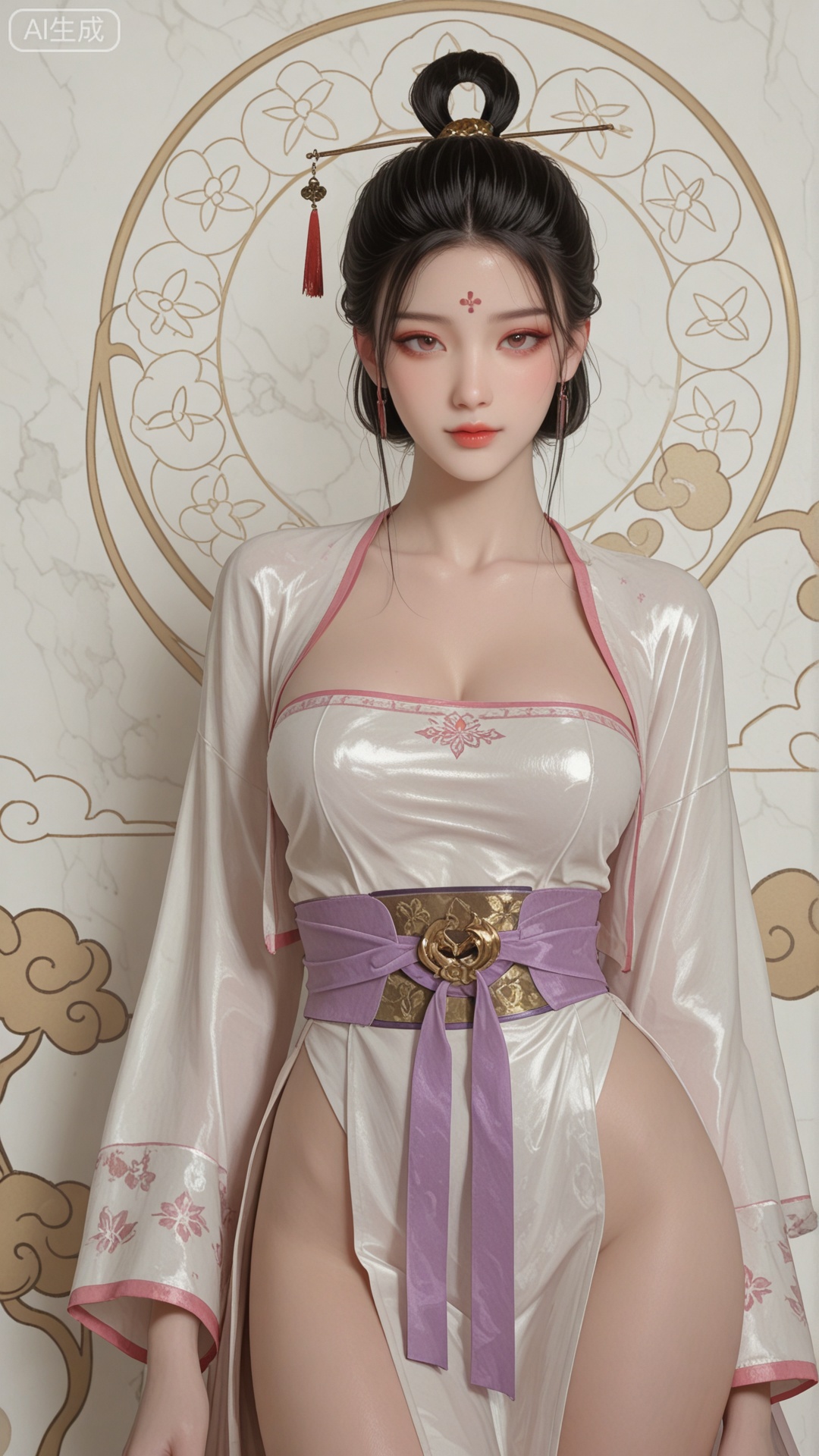 SN clothes, solo, exquisite skin, standing, cowboy_shot, looking at viewer, even illumination, very awa, Solid Glossy and cloud background,