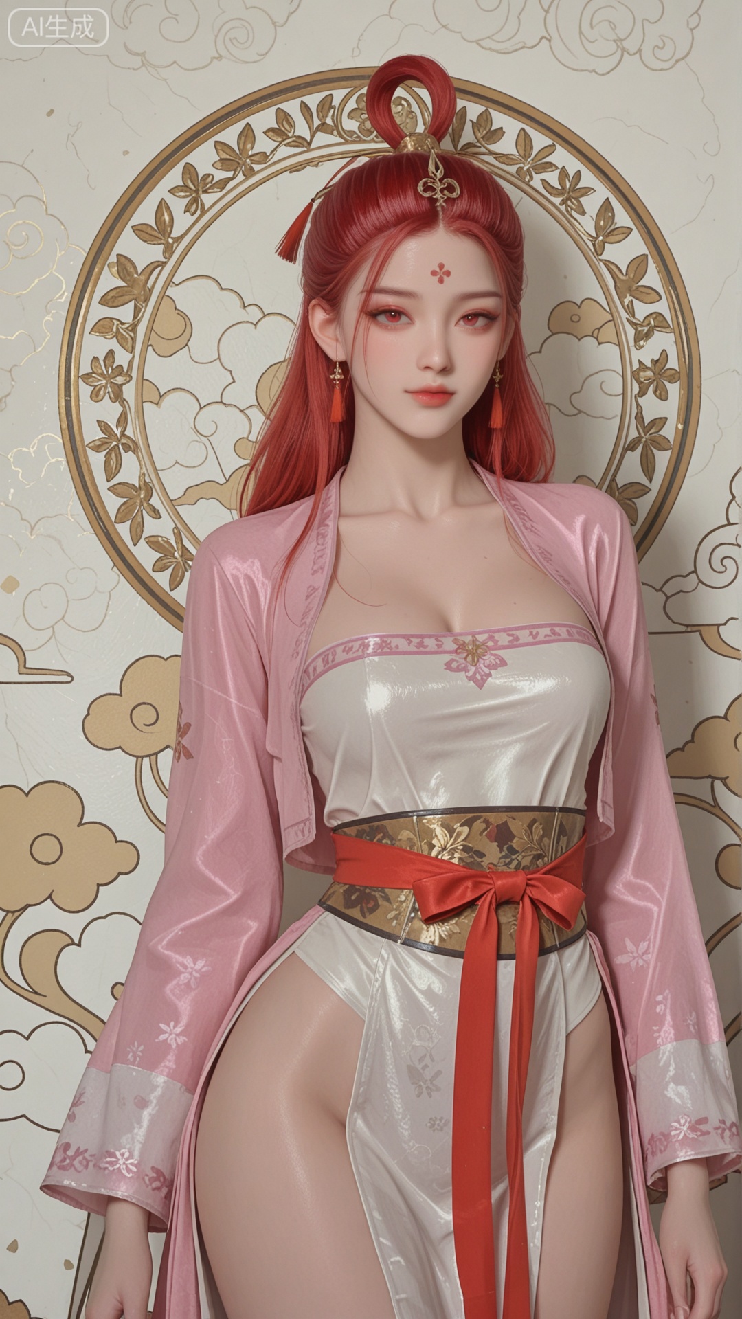 SN clothes, solo, exquisite skin, cowboy_shot, looking at viewer, even illumination, very awa, Solid Glossy and cloud background,