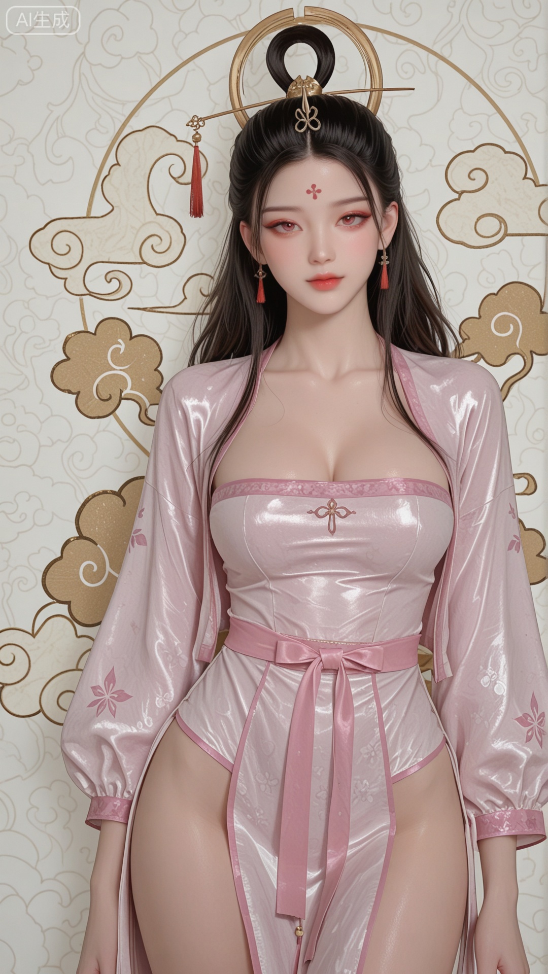 SN clothes, solo, exquisite skin, cowboy_shot, looking at viewer, even illumination, very awa, Solid Glossy and cloud background,