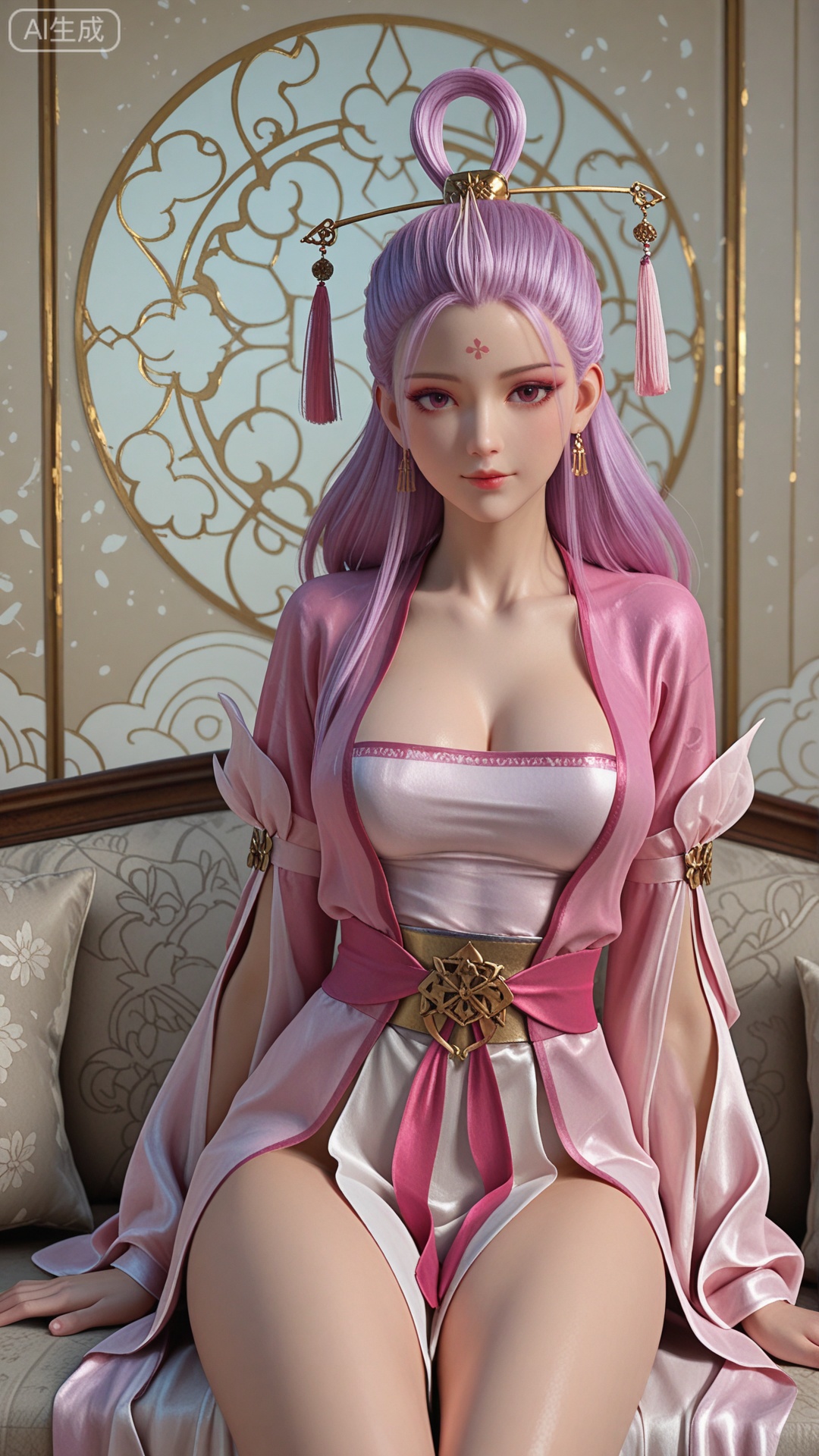 SN clothes, solo, exquisite skin, sitting, cowboy_shot, looking at viewer, even illumination, very awa, Solid Glossy and cloud background,