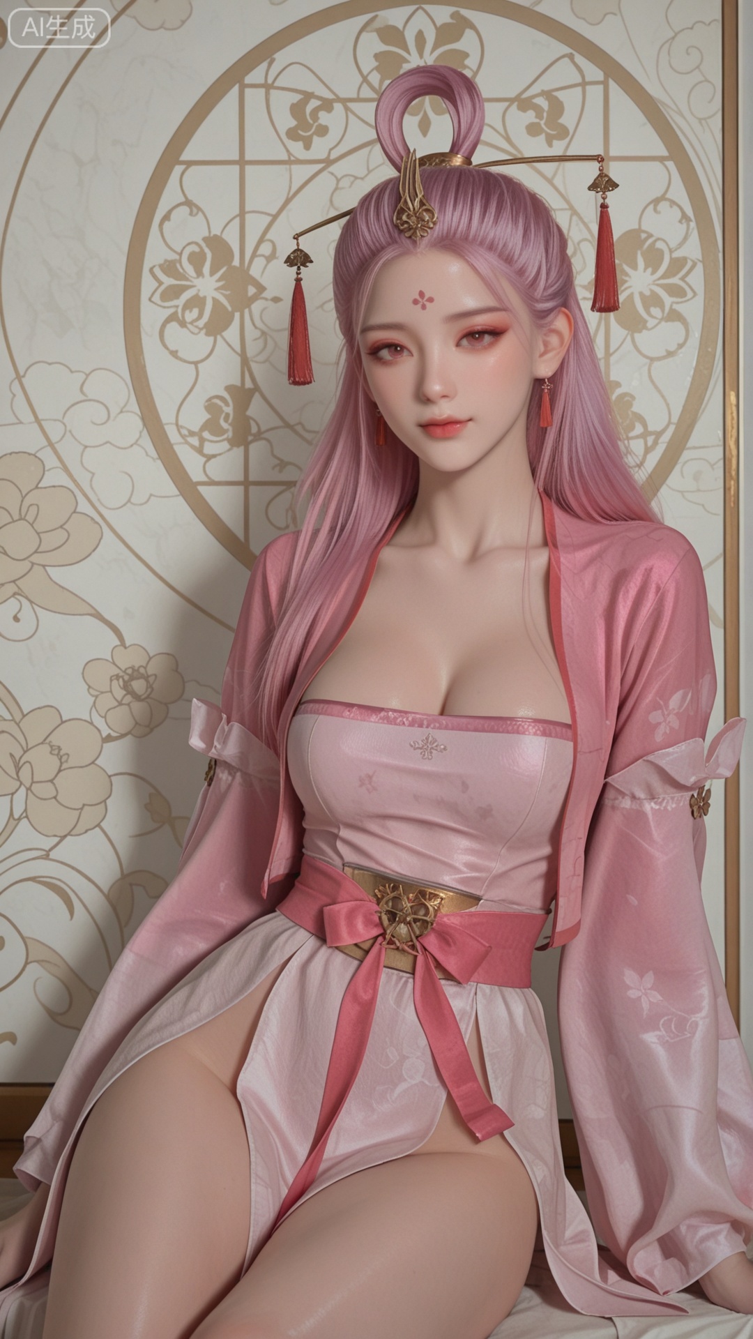 SN clothes, solo, exquisite skin, sitting, cowboy_shot, looking at viewer, even illumination, very awa, Solid Glossy and cloud background,