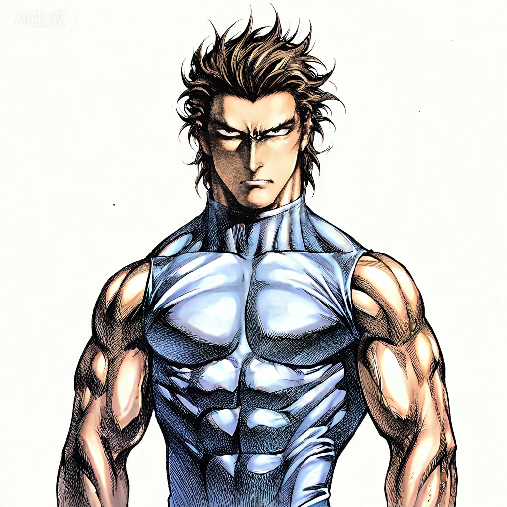 masterpiece, best quality,solo,((white background:1.2)),simple background,, 
looking at viewer,artist:wushen300,wushen300_style,muscular,boy