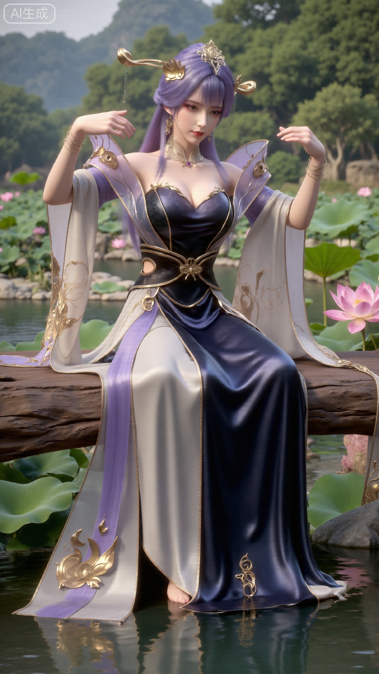  masterpiece,1girl,long hair,(Sitting by the lotus pond in the garden:1.3),(long dress:1.3),beautiful face,short sleeves,holding flower,looking at viewer,(huge breasts:2.99),(full breasts:2.99),
,XbaifengsongyuYH,Xbigbreasts,,XtianqiongYH,XhanyunzhiXYH