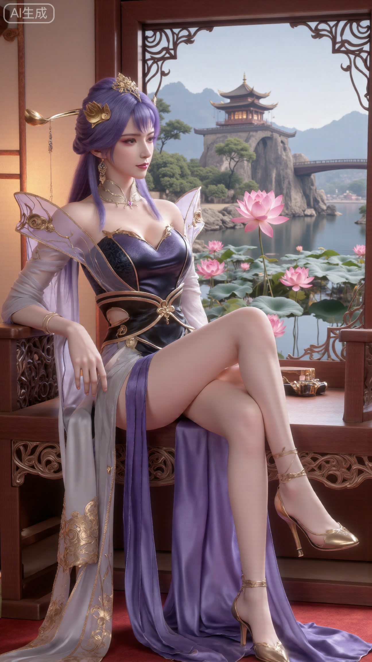 (masterpiece, best quality:1.2),1girl, solo, long dress,Ancient princesss boudoir with bright color palette,,(huge breasts:2.59),(full breasts:2.39), Hanfu-clad maiden sitting by latticed window desk in romantic daydreaming posture, classical Chinese garden through window showcasing lotus pond filled with blooming pink and white lotuses, delicate ink-wash painting style, interior featuring rosewood furniture with mother-of-pearl inlay, silk curtains fluttering in breeze, porcelain stationery set on desk, distant view of curved bridges and pavilions in garden, ultra HD rendering with crisp details on embroidered garments and translucent lotus petals,,(huge breasts:2.99),(full breasts:2.99),s...Xbigbreasts,XbaifengsongyuYH,XliuyuYH2,XanmyXM,XlanxianYH,XtianqiongYH,Xxiantainvzi,Xchangtui