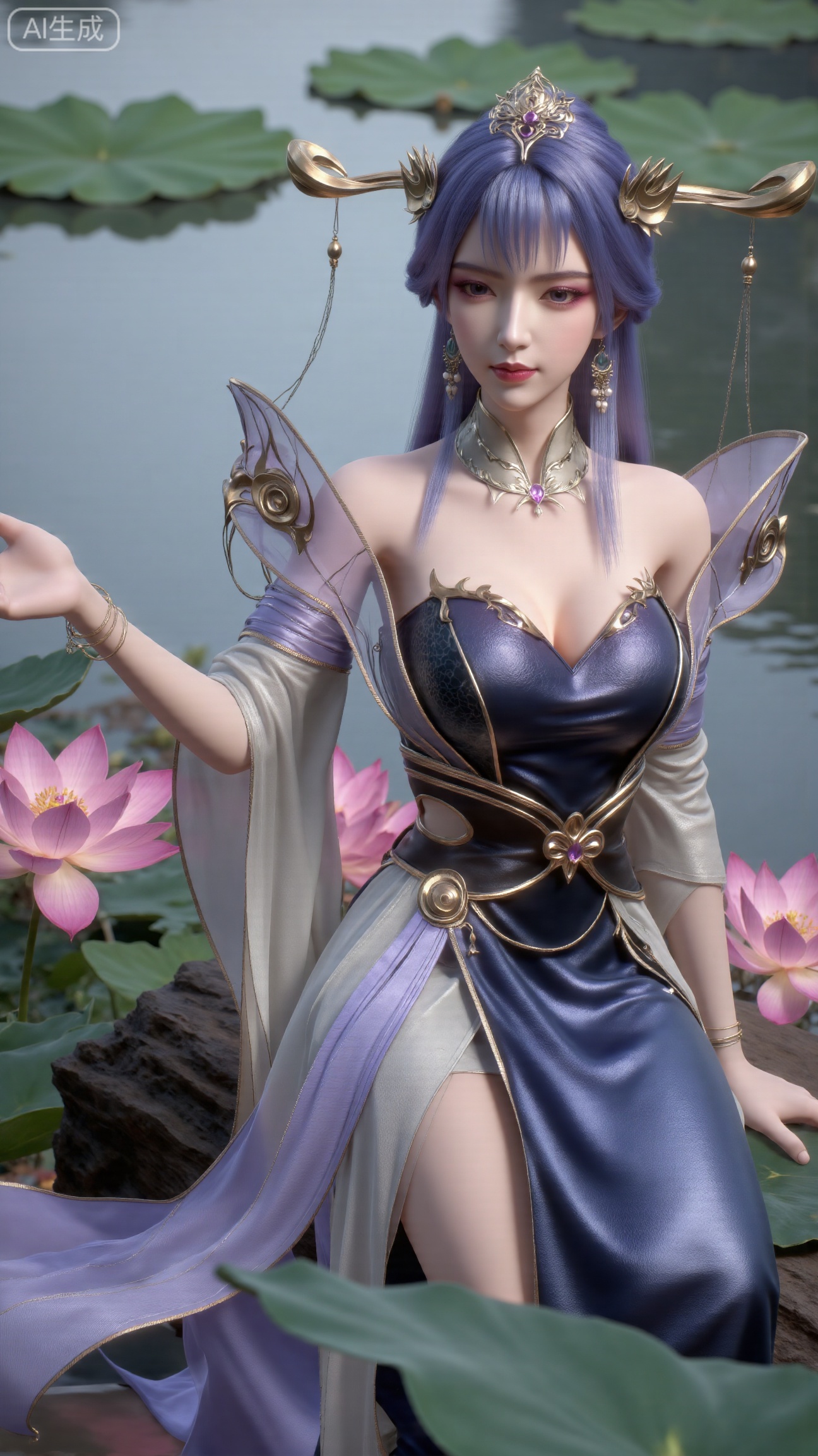  masterpiece,1girl,long hair,(Sitting by the lotus pond in the garden:1.3),(long dress:1.3),beautiful face,short sleeves,holding flower,looking at viewer,(huge breasts:2.99),(full breasts:2.99),,(Background with lotus pond and pink lotus flowers:1.39),Xbigbreasts,XbaifengsongyuYH,XliuyuYH2,XanmyXM,XlanxianYH,XtianqiongYH,Xxiantainvzi