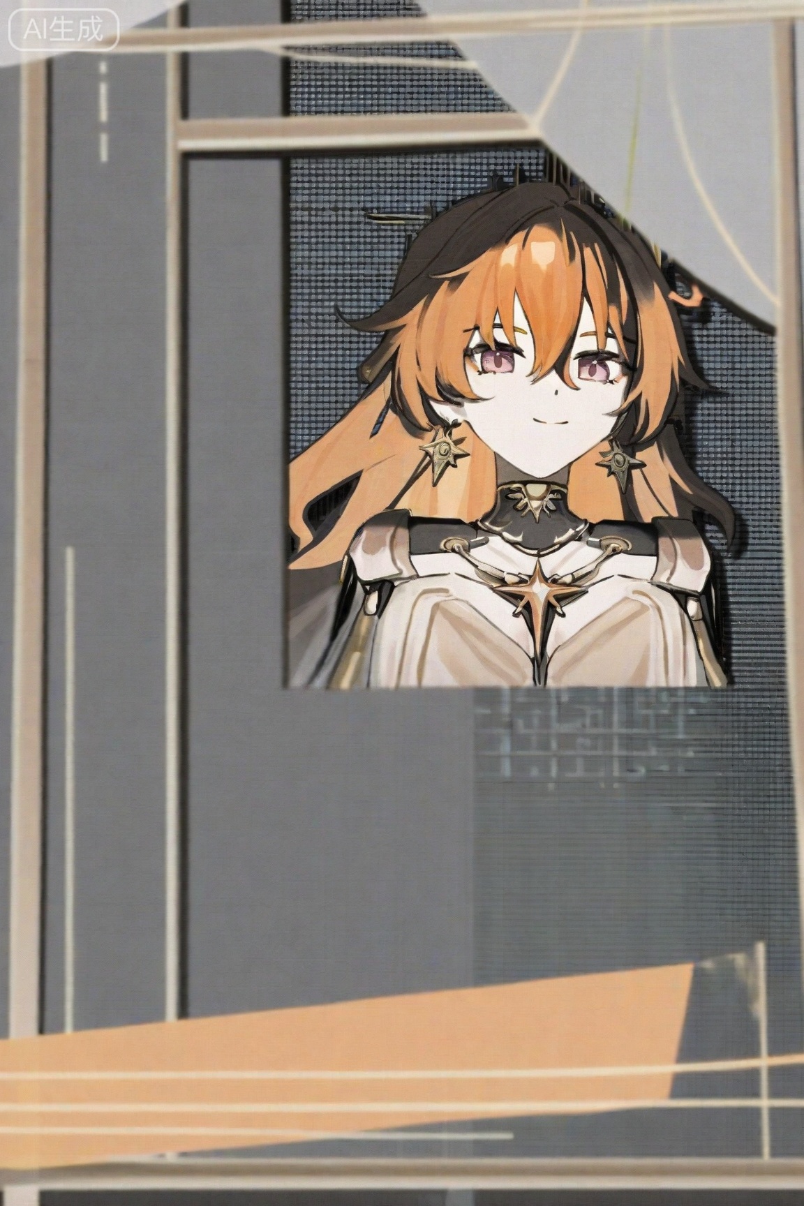 augusta\(Wuthering Waves\), 1girl, solo, long hair, looking at viewer, smile, orange hair, hair between eyes, closed mouth, dress, breasts, jewelry, earrings