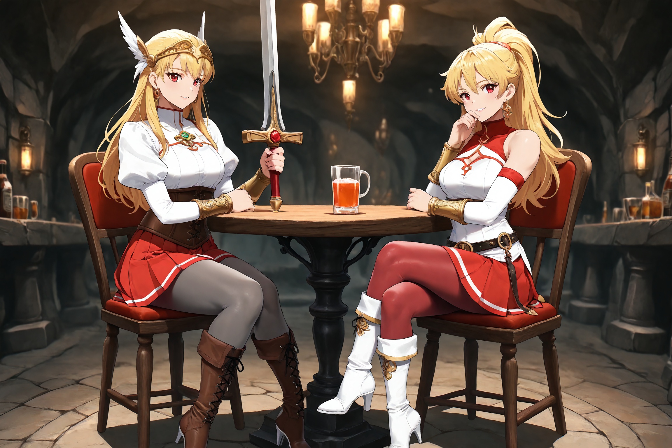 (4K UHD),  : In a fulld body view from the ground point of view,  A beautiful Valkyrie with long blonde hair and striking...