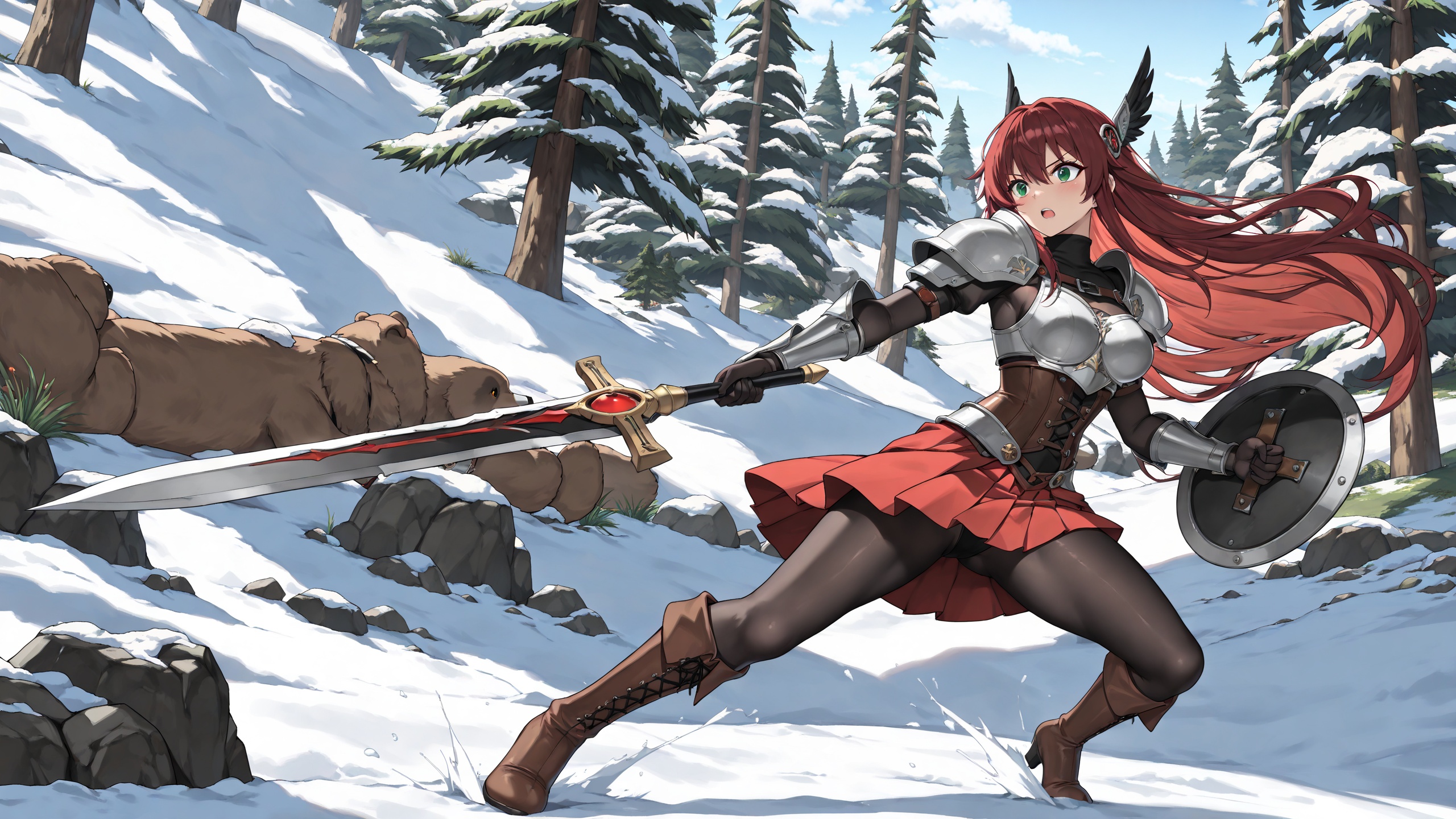 (4K UHD),  :Illustrate a beautiful dark-haired valkyrie in a combat pose,  set in a garden on Tensor.Art