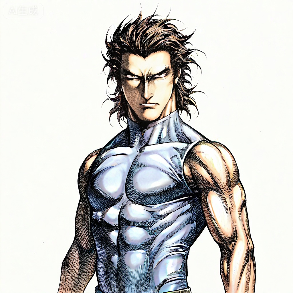 masterpiece, best quality,solo,((white background:1.2)),simple background,, 
looking at viewer,artist:wushen300,wushen300_style,muscular,boy