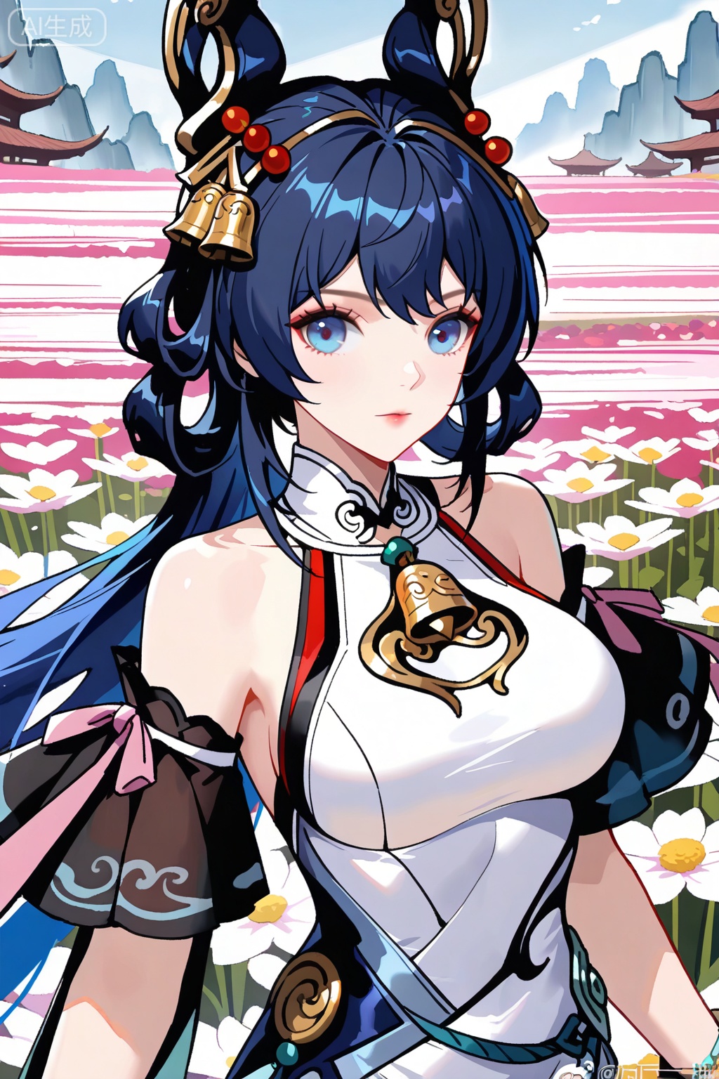 flower field,flower field,



upper body,looking at viewer,

公孙离,masterpiece,best quality,official art,extremely detailed CG unity 8k wallpaper,bell, blue eyes, blue hair, breasts, chinese clothes, dress, hair ornament, long hair, lihenyan,solo,1girl,hair ornament,bare shoulders,jewelry,black hair,hair rings,blue hair,white dress,bracelet,breasts,detached sleeves,