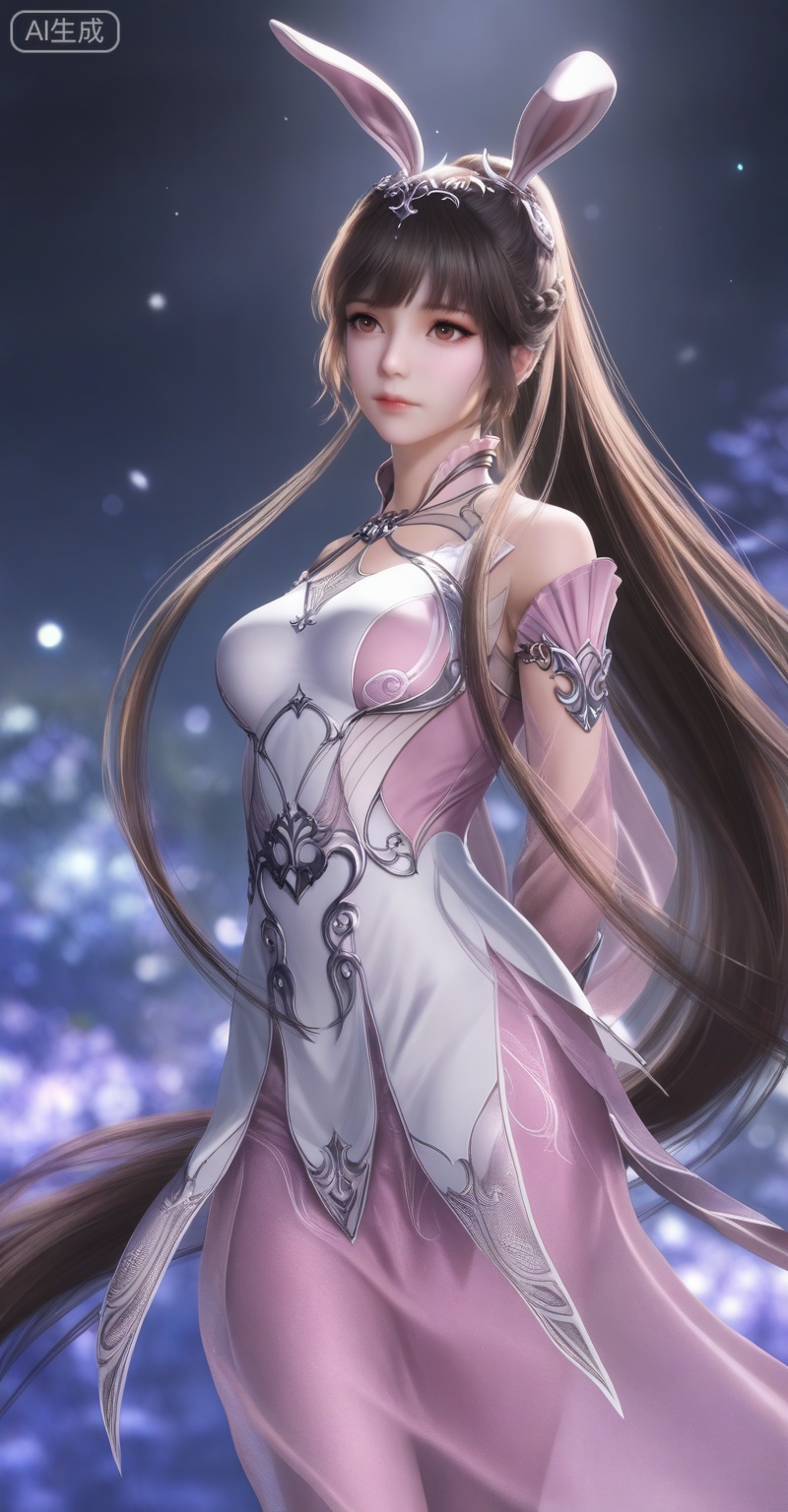 score_9,score_8_up,score_7_up,masterpiece,best quality,amazing quality,very aesthetic,high resolution,ultra-detailed,absurdres,newest,rendered,{Prompt} BREAK depth of field,volumetric lighting,
,xiaowu,1girl,solo,dress,hair ornament,ponytail,rabbit ears,brown hair,animal ears,realistic,
1girl, animal ears, rabbit ears, long hair, solo, pink dress, dress, brown hair, hair ornament, metal collar, very long hair, closed mouth, night