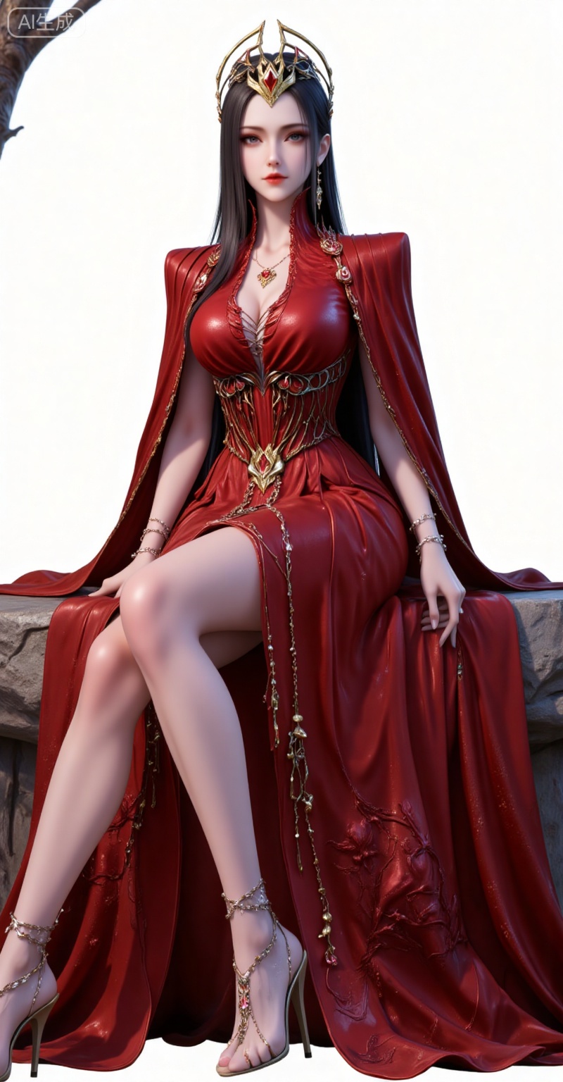 1girl,jewelry,solo,earrings,necklace,long hair,hair ornament,closed mouth,looking at viewer,black hair,tiara,brown hair,grey eyes,
1girl, jewelry, breasts, solo, dress, red dress, earrings, black hair, white background, full body, long hair, barefoot, bracelet, cleavage, necklace, simple background, large breasts, anklet, cape, long dress,sitting,stone,high heels,
lvjing,pifu,guanghuapifu,
blurry_background,tree,flowes,mingzhufuren,piyi,yexishui,