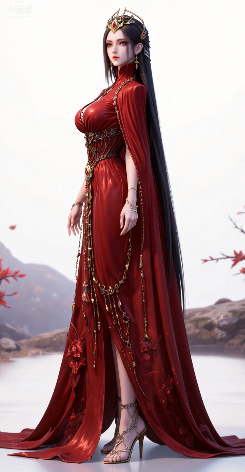 1girl,jewelry,solo,earrings,necklace,long hair,hair ornament,closed mouth,looking at viewer,black hair,tiara,brown hair,grey eyes,
1girl, jewelry, breasts, solo, dress, red dress, earrings, black hair, white background, full body, long hair, barefoot, bracelet, necklace, simple background, large breasts, anklet, standing, cape, long dress,ass,back,looking back,
lvjing,pifu,guanghuapifu,
blurry_background,tree,flowes,mingzhufuren,piyi,yexishui,