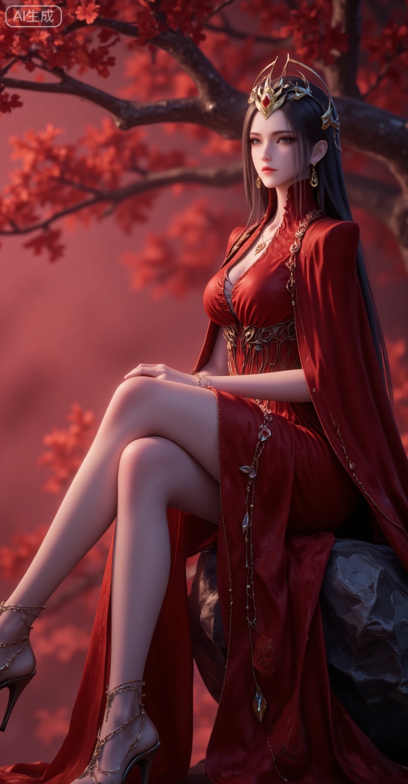 1girl,jewelry,solo,earrings,necklace,long hair,hair ornament,closed mouth,looking at viewer,black hair,tiara,brown hair,grey eyes,(from_side:1.2),
1girl,red dress,dress,solo,(sitting:1.2),long hair,jewelry,black hair,crossed legs,red theme,bracelet,earrings,high_heels,crossed_legs,legs,long legs,stone,
lvjing,pifu,guanghuapifu,
blurry_background,tree,flowes,mingzhufuren,piyi,yexishui,