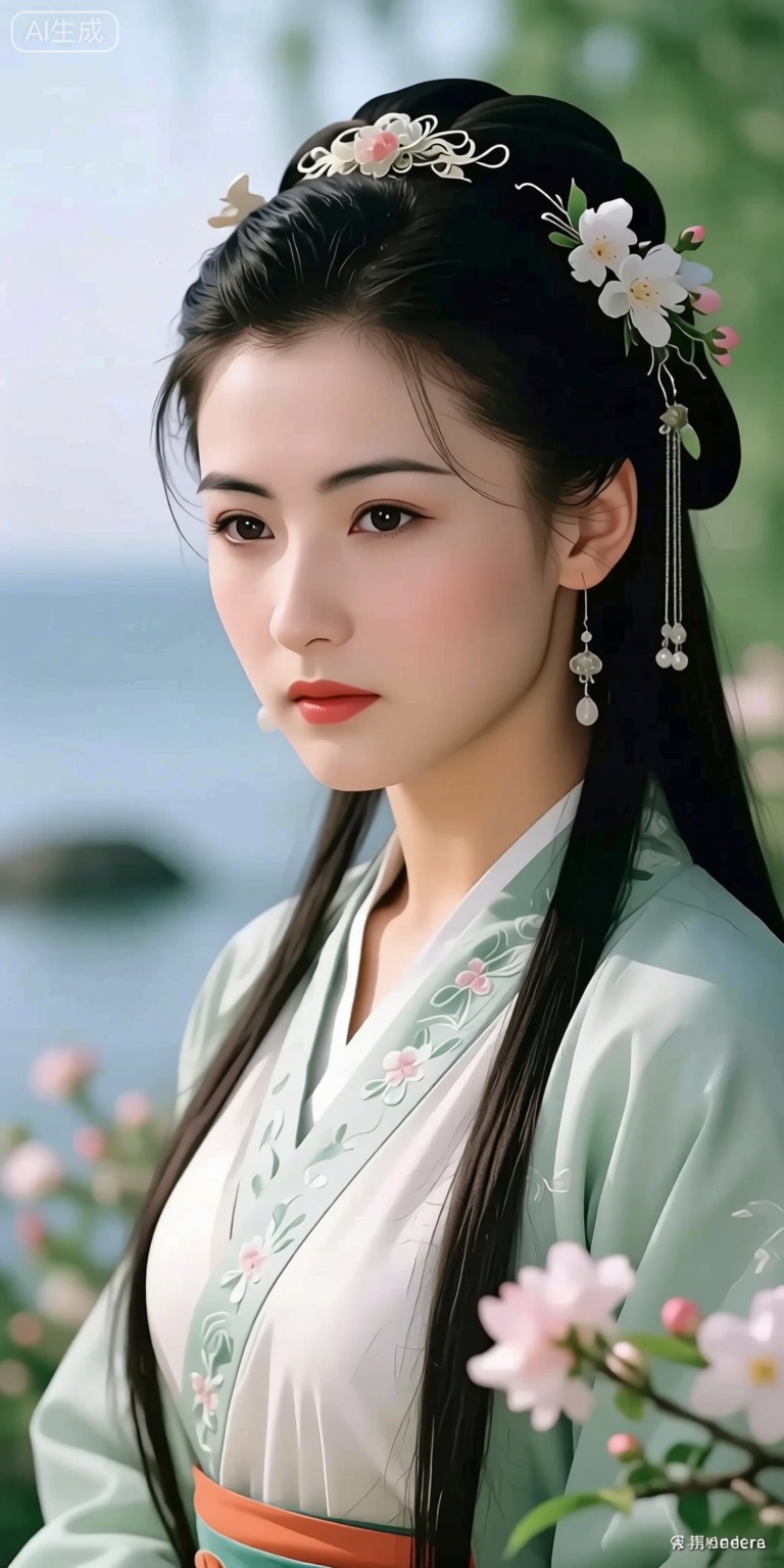 by arutera, portrait, photorealistic,amazing quality,highres, stunning color, radiant tones, best lighting and shadow, ultra-detailed, amazing illustration, an extremely delicate and beautiful,(score_9,score_8_up,score_7_up,score_6_up,score_5_up), ancient chinese style, Starting from tomorrow, be a happy person. I have a house, facing the sea, with spring warmth and blooming flowers. From tomorrow, What the flash of happiness told me,I will tell everyone. Give each river and each mountain a warm name. Strangers, I also bless you. May you have a bright future. May you and your lover end up together. May you find happiness in the mortal world. I only wish to face the sea, with spring warmth and blooming flowers.