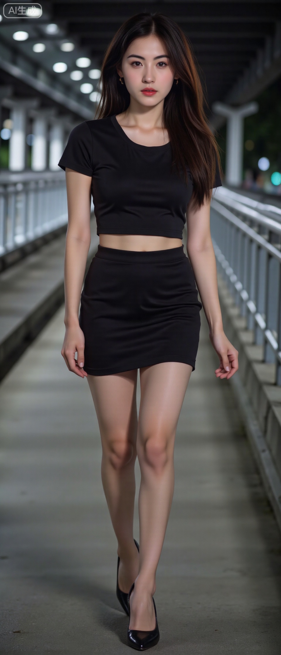 night,  This is a high-resolution photo depicting an Asian woman posing seductively . Her skin is fair and delicate,  with...