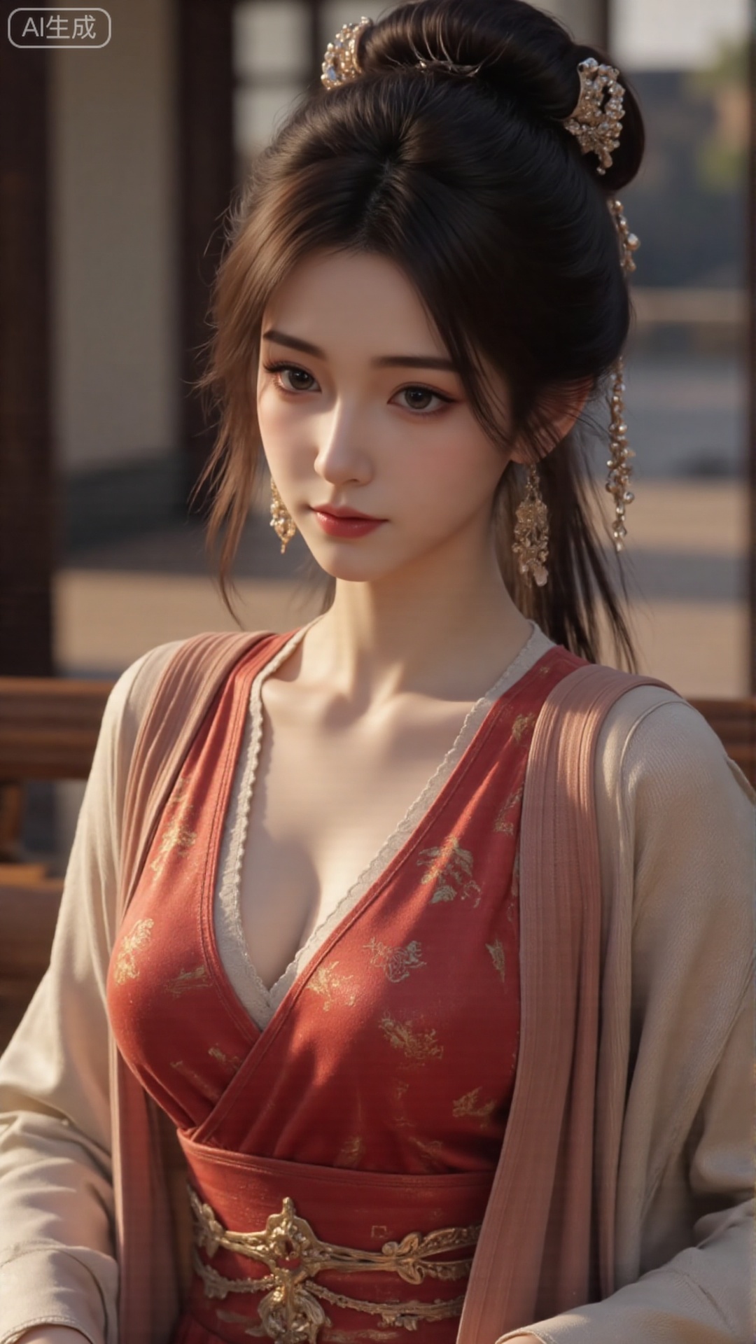 The top tall and sexy goddess has slender willow-leaf eyebrows,  peach blossom eyes,  plump and thick eyebrows. The eyes a...