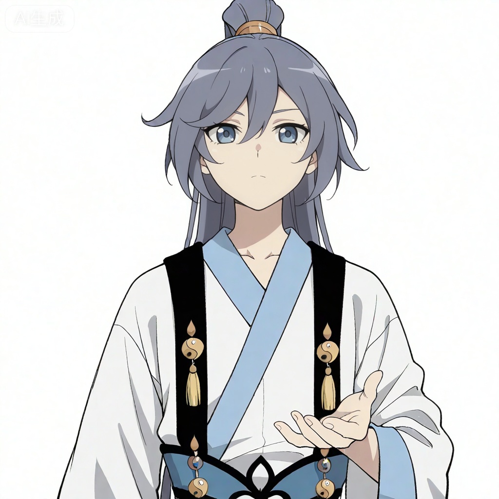 masterpiece, best quality,solo,((white background:1.2)),simple background,, 
looking at viewer,canzhuo_style,fu_hua,ponytail,hanfu,long sleeves,ornament,Chinese clothes,taoist robes,boots,gold_trim,jewelry,Tassel