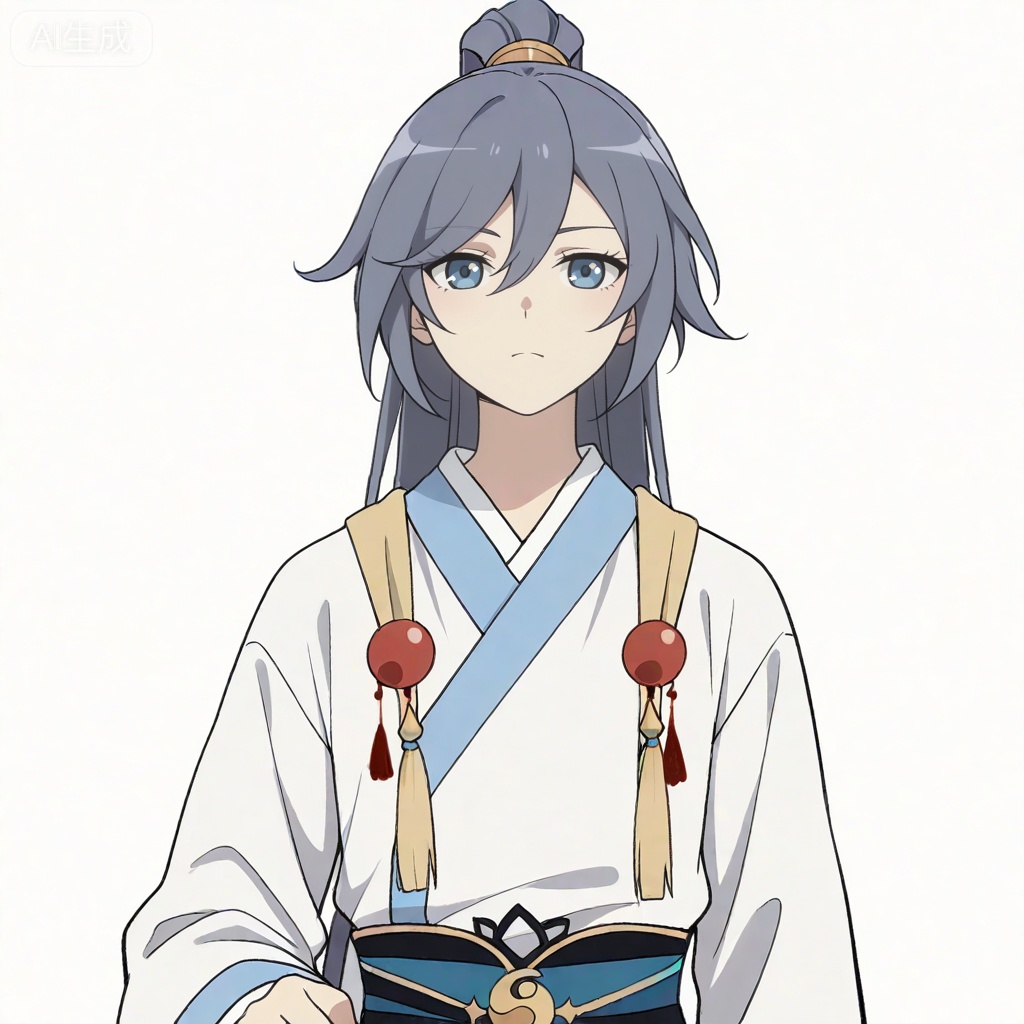 masterpiece, best quality,solo,((white background:1.2)),simple background,, 
looking at viewer,canzhuo_style,fu_hua,ponytail,hanfu,long sleeves,ornament,Chinese clothes,taoist robes,boots,gold_trim,jewelry,Tassel