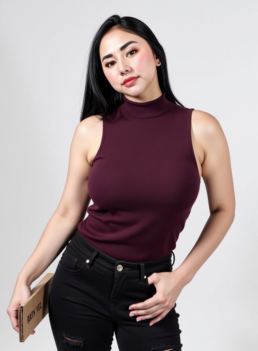 photorealistic portrait of YiyinVel1,  a ravishing young woman poised in a photoshoot studio,  her elegance captured in a...