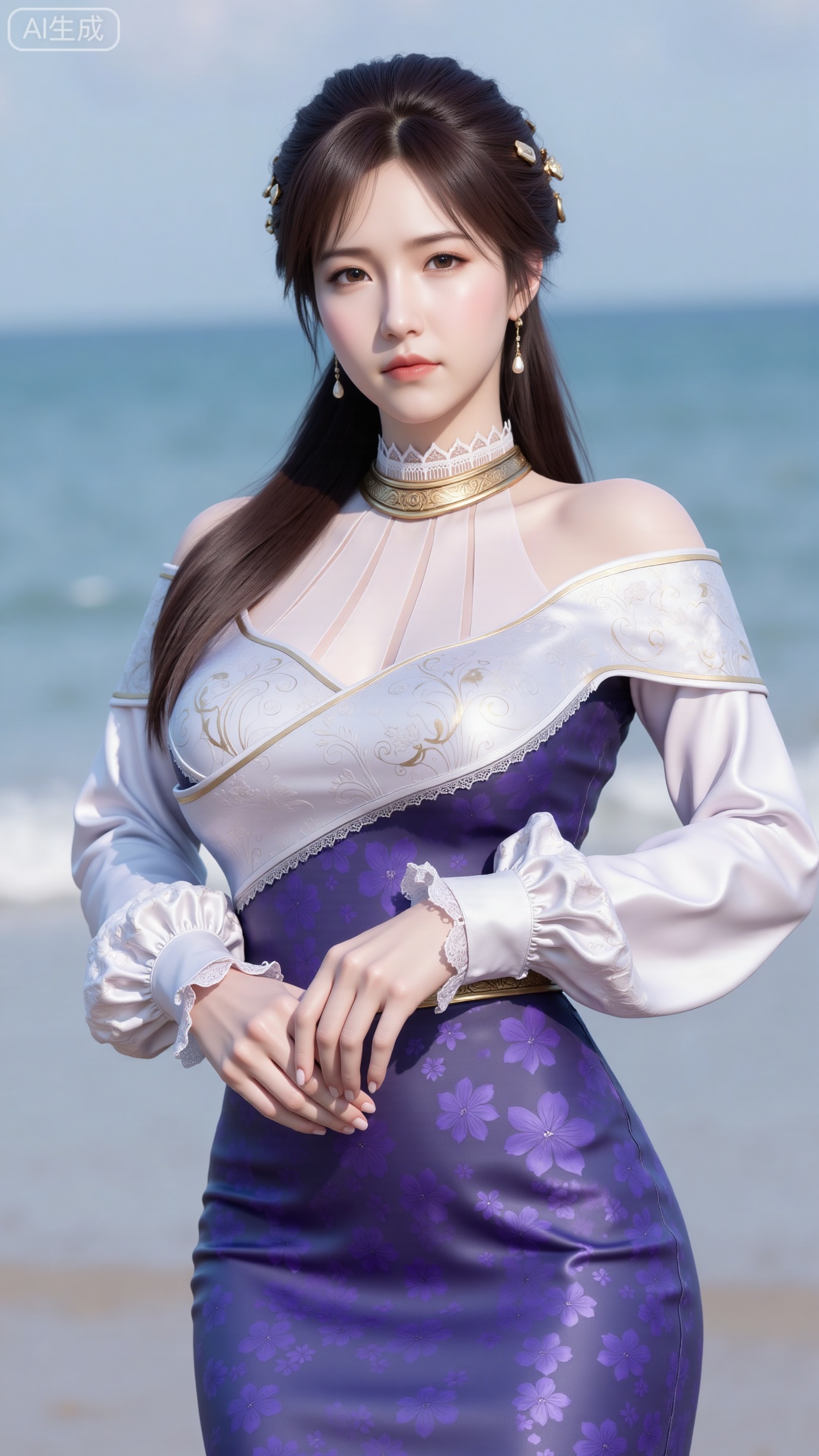 masterpiece, best quality, 1girl,solo,looking at viewer,( outdoor:1.3),sea,beach,realistic,midriff,bare shoulders,standting,hair ornament,long hair,jewelry,long dress,cowboy shot, (huge breasts, full breasts:2.69),, 
,XbaifengsongyuYH,Xbigbreasts,,XtianqiongYH,XhanyunzhiXYH,XanmyXY,XmupeilingX,XmupeilingX2,Xchangtui,XmuplXY,XmupeilingXY2,XanmiaoyiXY,XchuxuanerXZ,XxuxinXZ,XchuxuanerXG