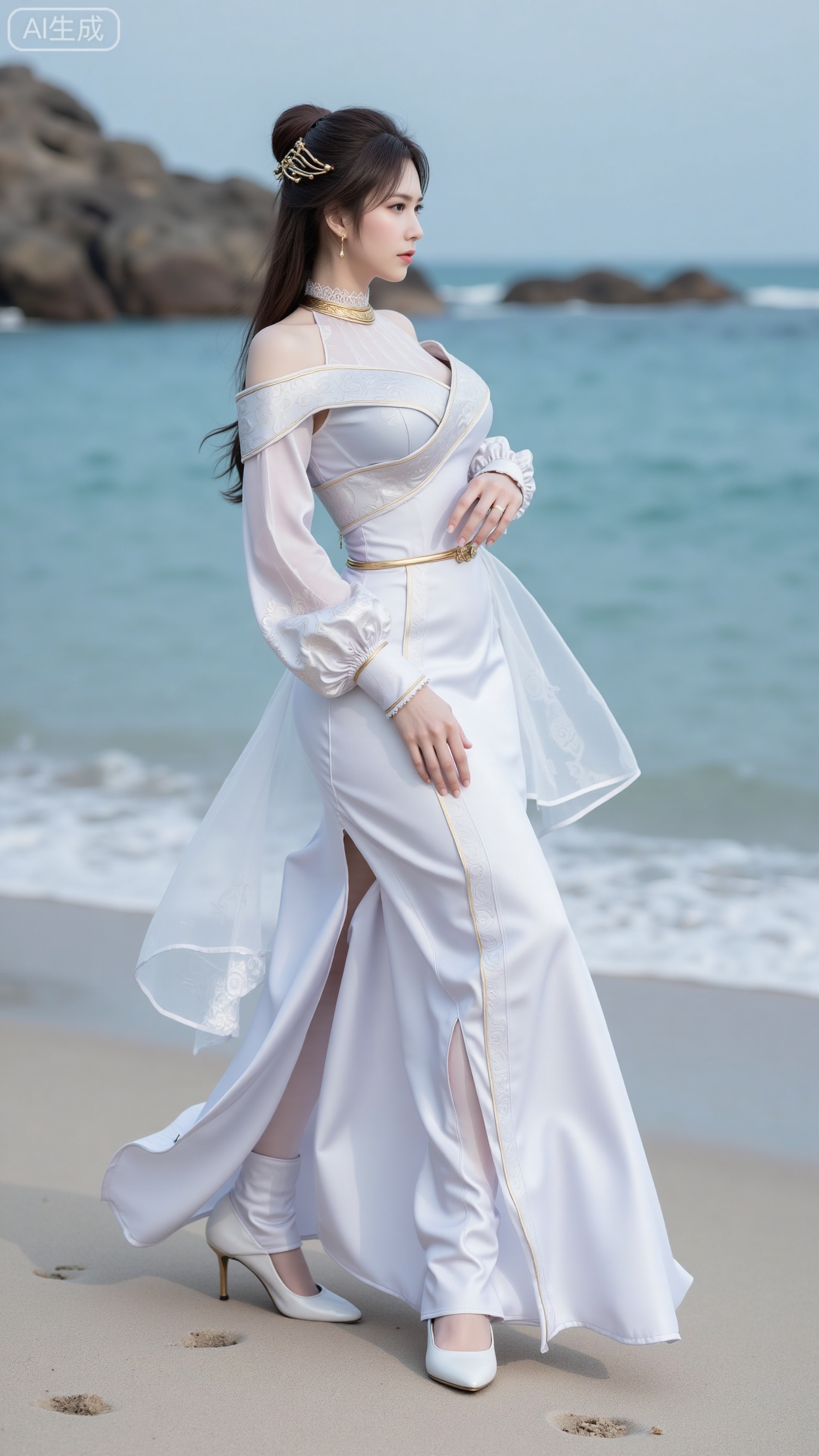masterpiece, best quality, 1girl,solo,looking at viewer,( outdoor:1.3),sea,beach,realistic,midriff,bare shoulders,standting,hair ornament,long hair,jewelry,long dress,cowboy shot, (huge breasts, full breasts:2.69),, 
,XbaifengsongyuYH,Xbigbreasts,,XtianqiongYH,XhanyunzhiXYH,XanmyXY,XmupeilingX,XmupeilingX2,Xchangtui,XmuplXY,XmupeilingXY2,XanmiaoyiXY,XchuxuanerXZ,XxuxinXZ,XchuxuanerXG