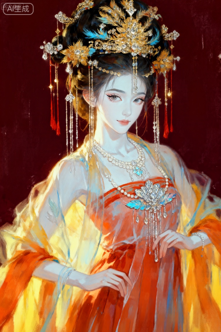 这幅画描绘了一个穿着传统服装的人,