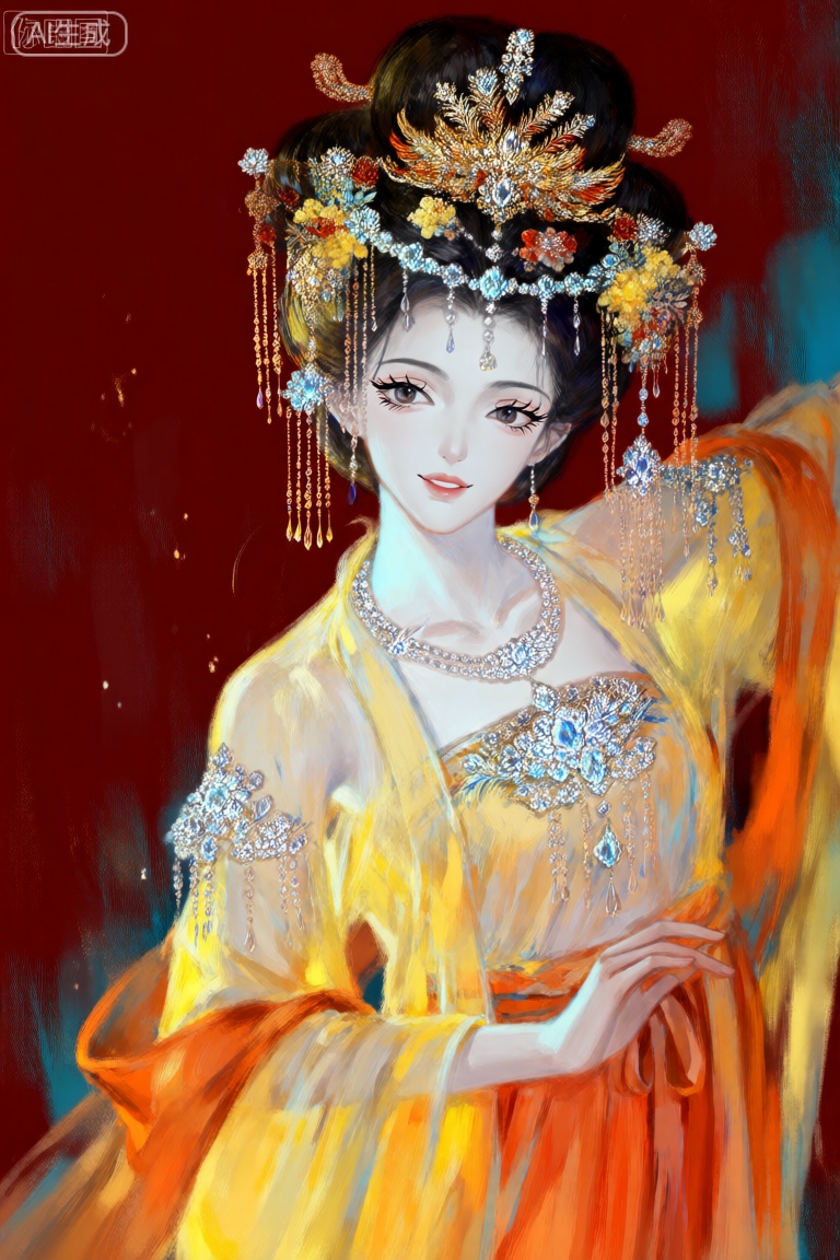 这幅画描绘了一个穿着传统服装的人,