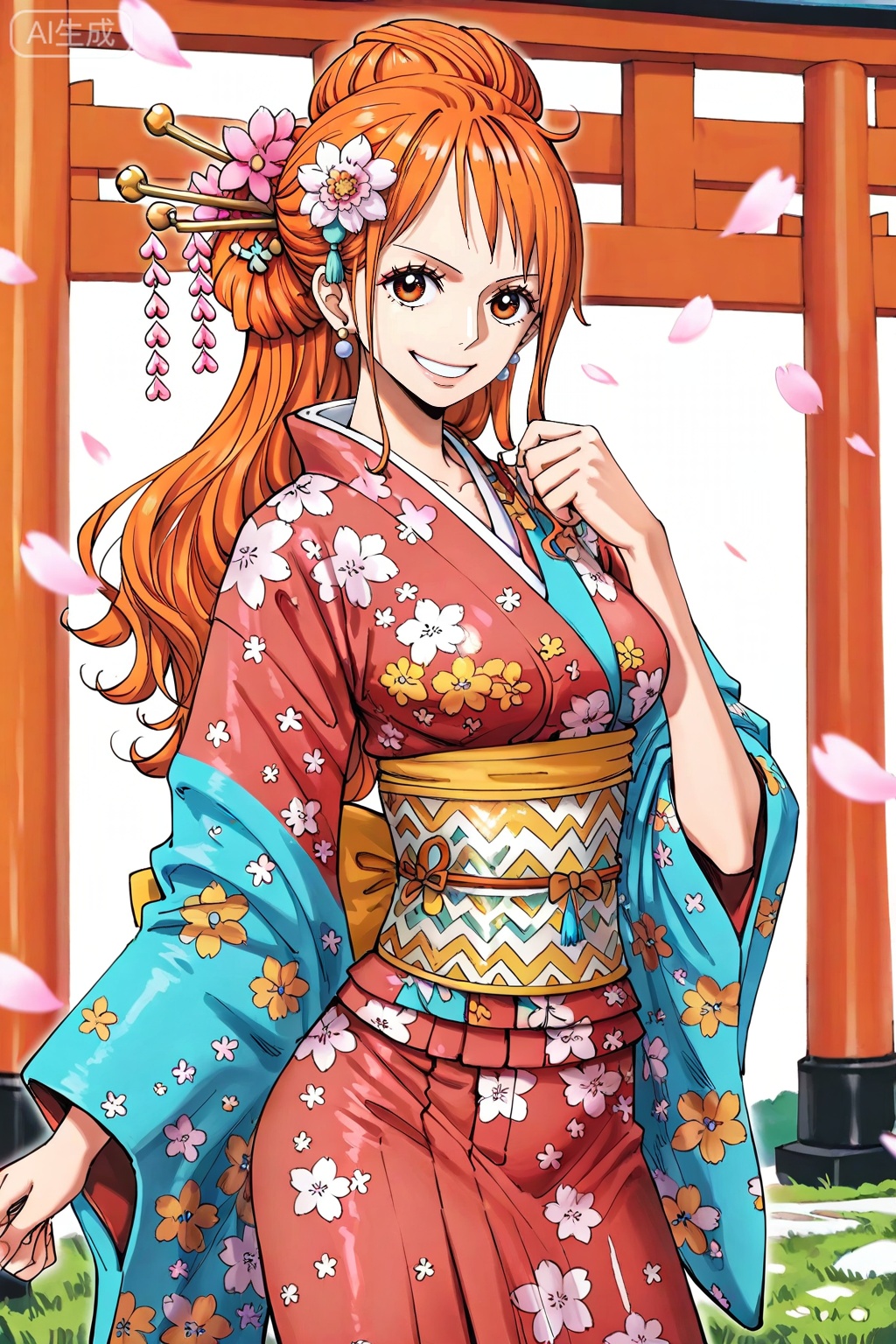 8k,best quality,masterpiece,(ultra-detailed),(high detailed skin),[artist:wlop],[artist:ningen_mame],artist:ciloranko,[[artist:rhasta]],artist:tidsean,looking at viewer,
1girl,(solo:1.2),nami (one piece),orange hair,jewelry,long hair,orange eyes,earrings,tattoo,
1girl,hair ornament,solo,orange hair,japanese clothes,nami \(one piece\),kimono,smile,earrings,jewelry,flower,looking at viewer,hair flower,hair stick,orange eyes,brown eyes,floral print,hair bun,
lihui