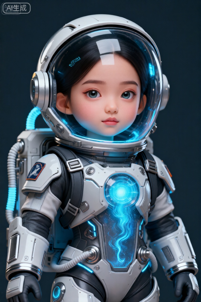 这幅图像描绘了一个身着未来感宇航服的年轻女孩