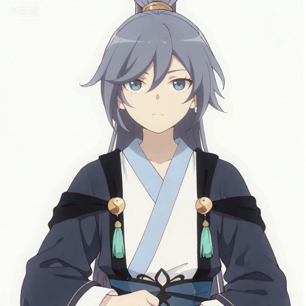 masterpiece, best quality,solo,((white background:1.2)),simple background,, 
looking at viewer,canzhuo_style,fu_hua,ponytail,hanfu,long sleeves,ornament,Chinese clothes,taoist robes,boots,gold_trim,jewelry,Tassel